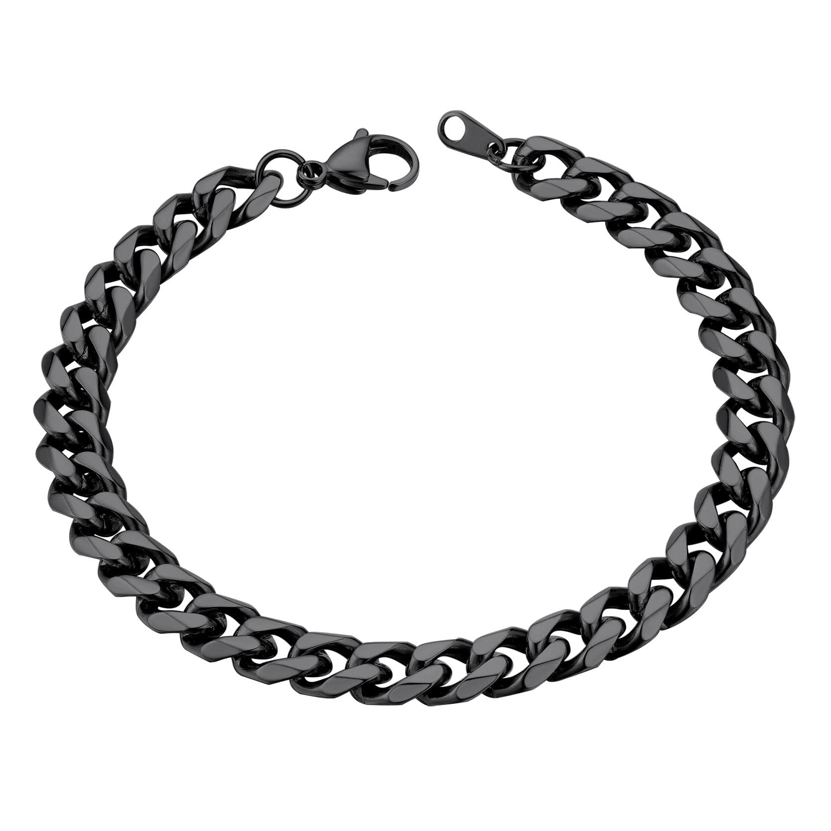 ChainsHouseMens Cuban Chain Bracelet 3/6/9/12mm, 16/19/21cm Stainless Steel Silver/Black/Gold Plated Curb BraceletsRecycled Claim Standard Blended