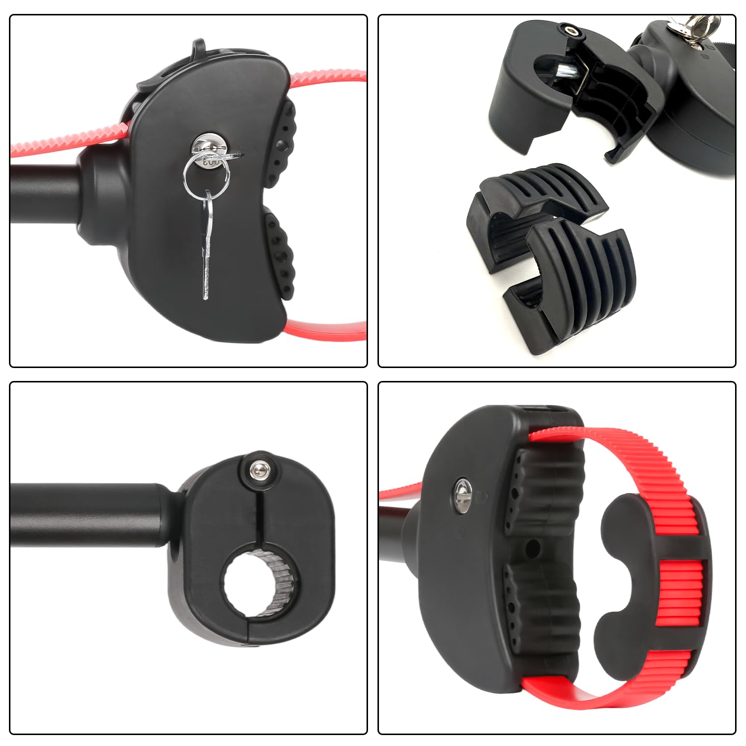 TEOV 2 Stück Rahmenhalter für Fahrradträger Länge 12CM+38CM, Verstellbarer Strap-Rahmenhalter für E-Bike mit Verriegelung, für Ø 2.5-3 cm U-Bügelrohr (Schwarz+Rot)