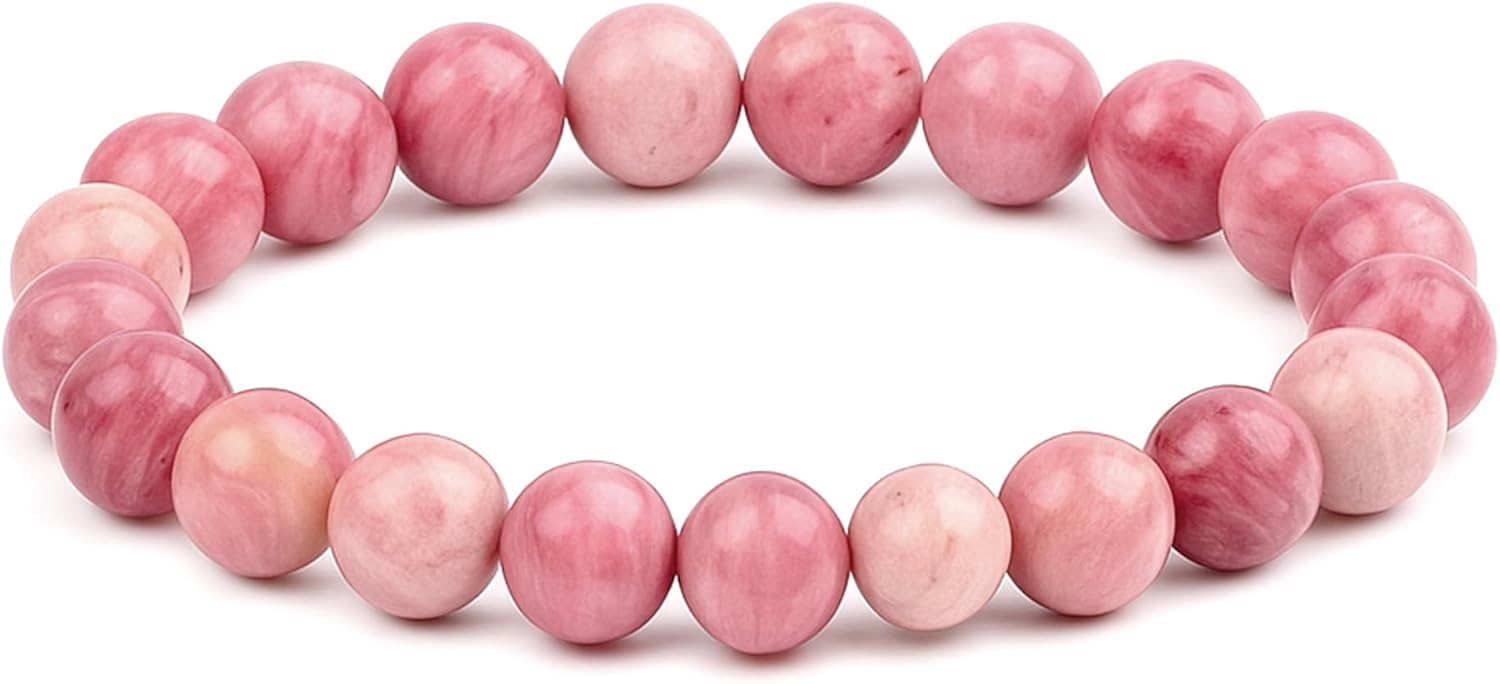 Crystal Agate Rhodochrosite Gemstone Bracelet – Handmade Natural Healing Crystal Stretch 10mm Beaded Bracelet for Reiki, Meditation, Yoga, Spiritual Energy, Positive Vibes & Gift for Women & Men