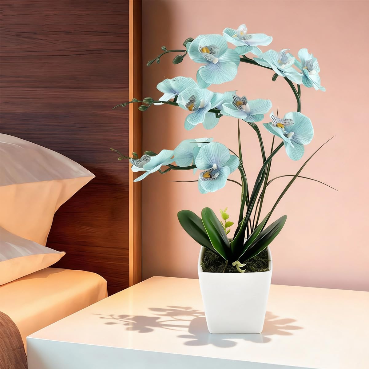 Künstliche Orchideen Kunstblumen Künstliche Phalaenopsis Orchidee Bonsai künstliche Blumen mit Imitation Gefälschte Orchideen für Wohnzimmer Badezimmer Tischdekoration (Blue001)