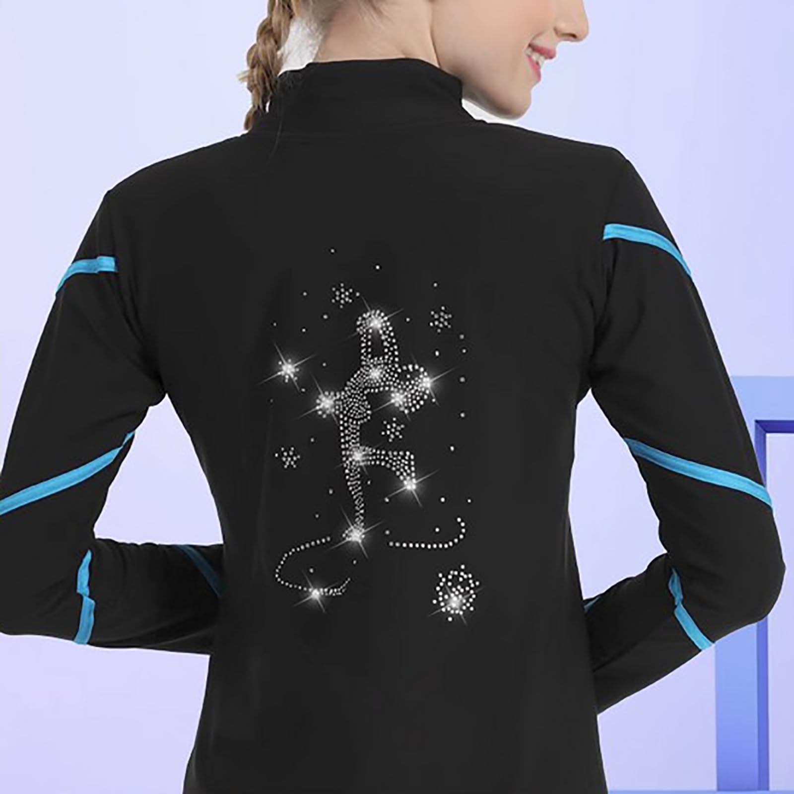 Patinaje Artístico Chaquetas y Pantalones con Espiral Entrenamiento Conjuntos Medias Patinaje sobre Cálido para Mujeres y Niñas(Size:XXL,Color:Azul)