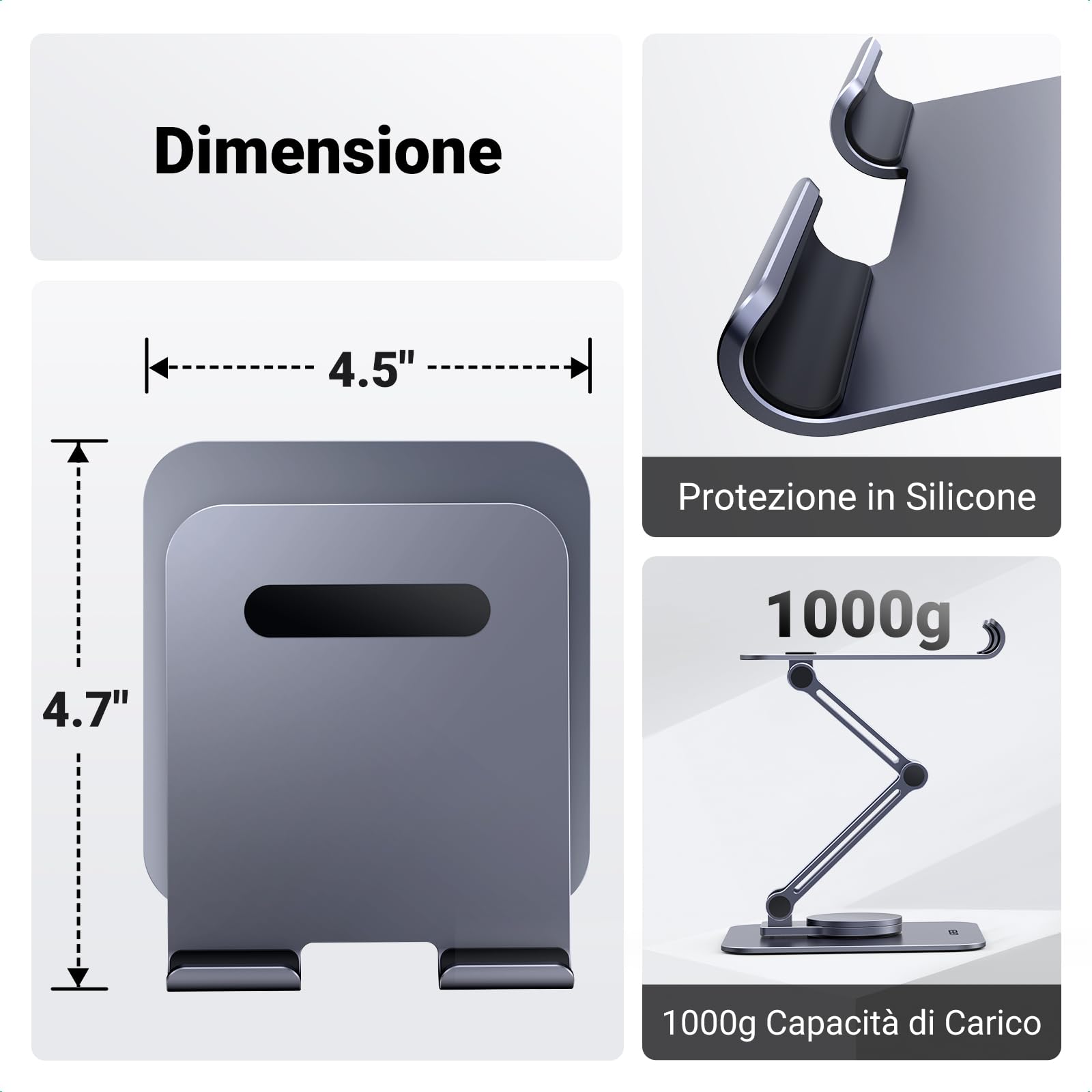 UGREEN Supporto Tablet Girevole da Tavolo | Porta Cellulare Regolabile da Scrivania in Alluminio Compatibile con Galaxy Tab iPad iPhone 17 16 Altri da 4.7-12.9"