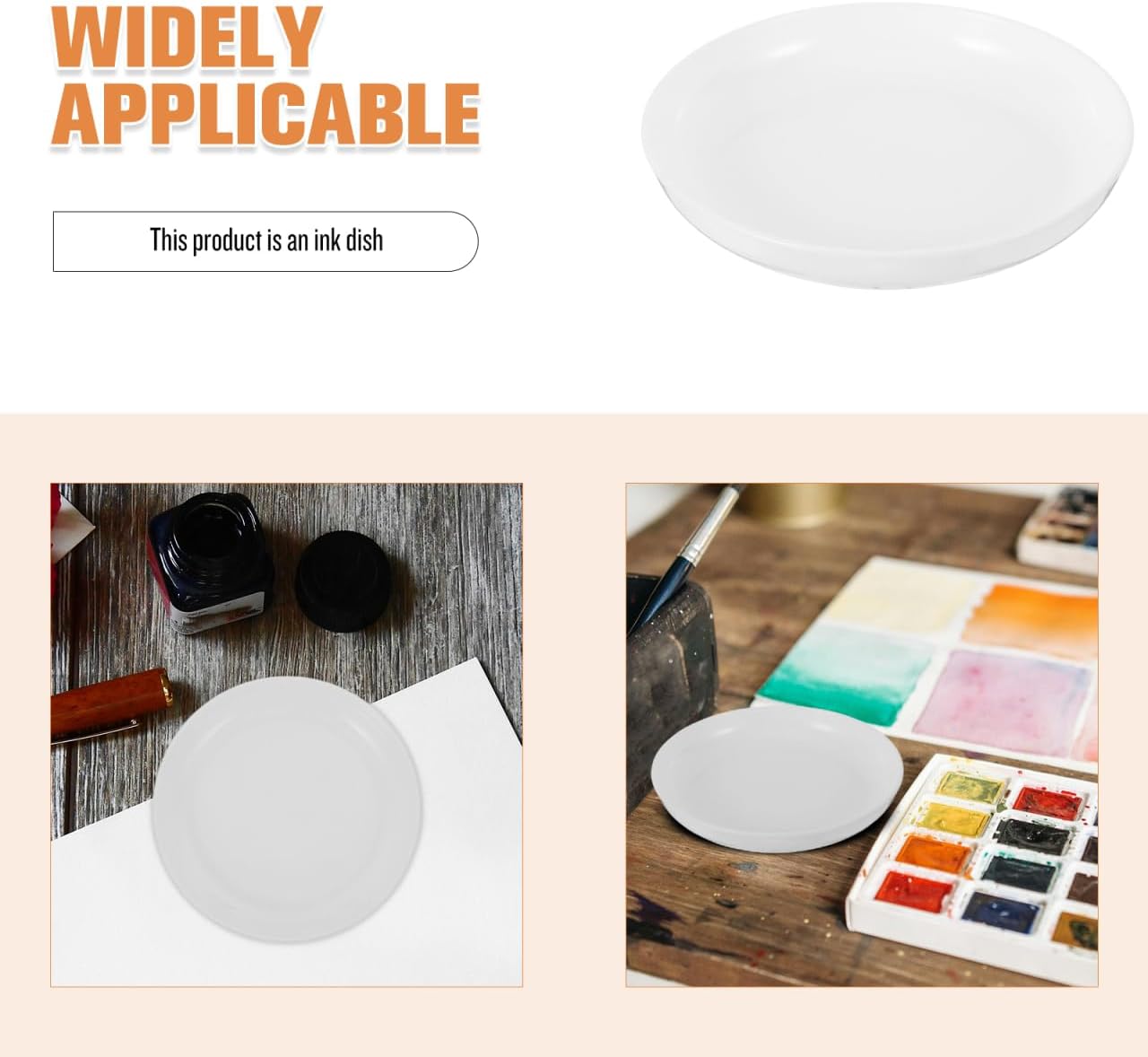 EXCEART Ceramic Palette Water Dish 3.74 Inch Round Porcelain Paint Mixing Tray Ink Dish for Chinese Brush Painting and Sauce Serving
