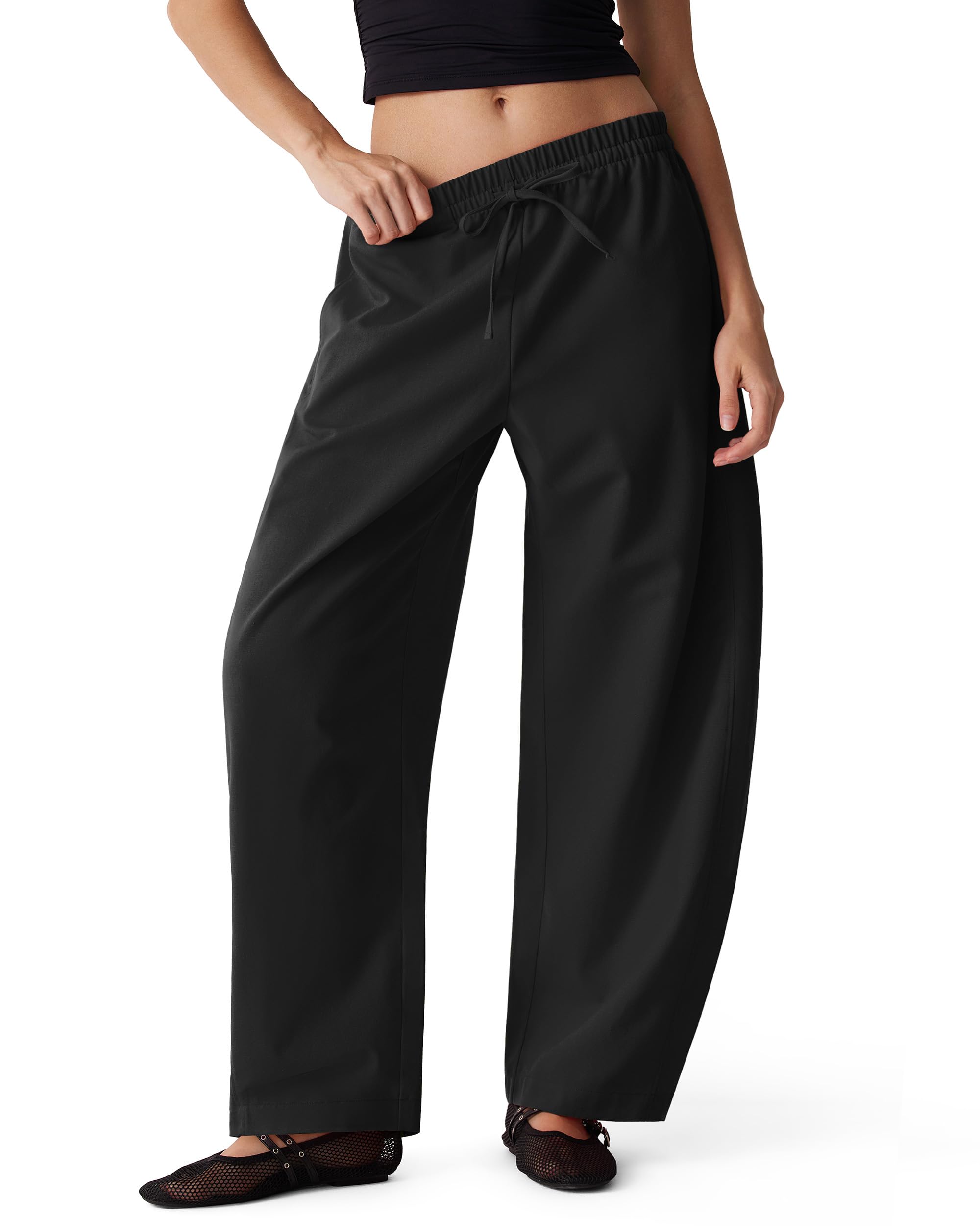 MOOSLOVER Women Linen Lightweight Barrel Pants Drawstring Comfort Casual Lounge Pants Baggy Loose Ankle Pants with Pocket