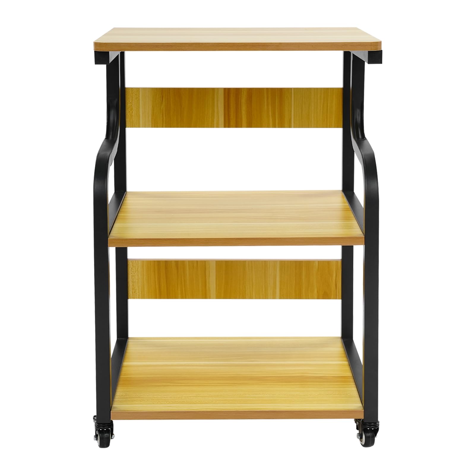 3-stufiger Druckerständer, Mobiler Druckertisch Druckerregal aus Massivholz Druckwagen Tragkraft 80kg für Heimbüros, Firmenbüros, Studienräume, Druckräume 50x40x74,5cm (Schwarz + Licht Walnussfarbe)