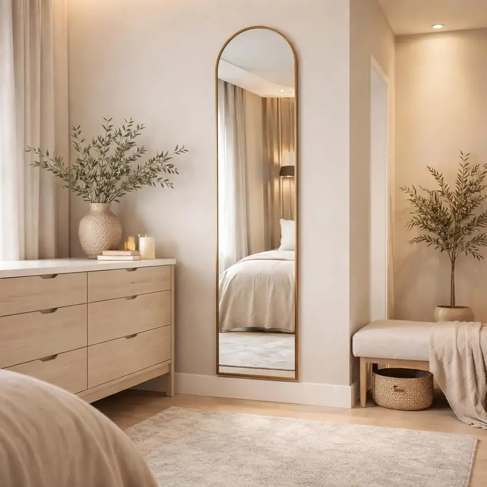 Espelho Decorativo Portal Corpo Inteiro 30x110 Design em Arco Sofisticado de Parede para Quarto Escritório Corredor (Caramelo)