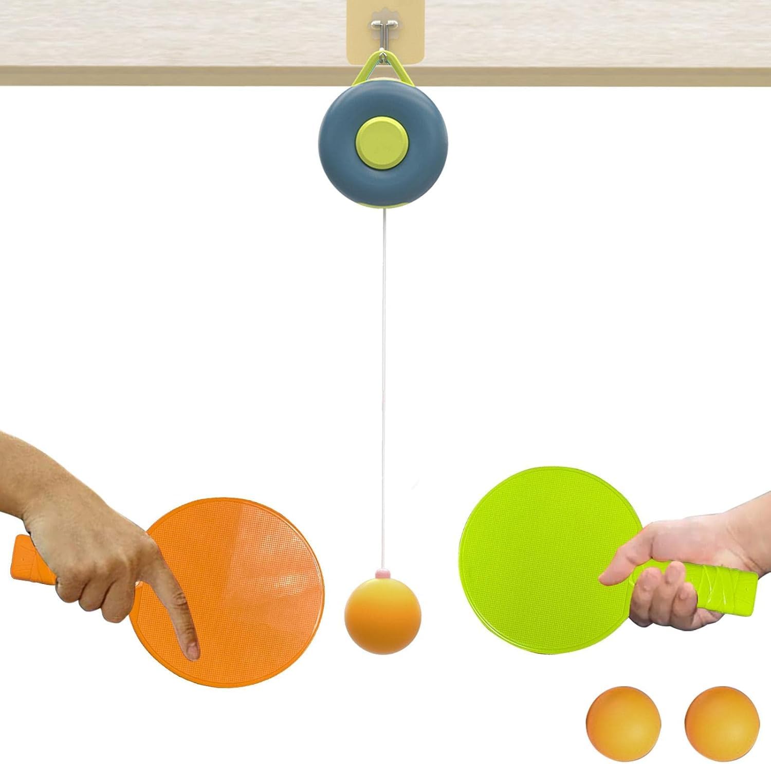 Drumstone (𝗦𝗽𝗲𝗰𝗶𝗮𝗹 𝟭𝟬 𝗬𝗲𝗮𝗿𝘀 𝗪𝗮𝗿𝗿𝗮𝗻𝘁𝘆) Indoor Hanging Table Tennis Trainer Set – Adjustable Height, 2 Rackets & 3 Balls – Portable Ping Pong Practice Kit, Quick Installation-picture-13