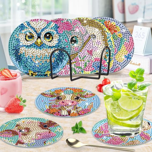 Lxmsja 9pcs Diamond Painting Coasters with Holder, Diamond Art for Adults Kids Beginners DIY Funny Drinks with Cork Craft Kits - Image 3