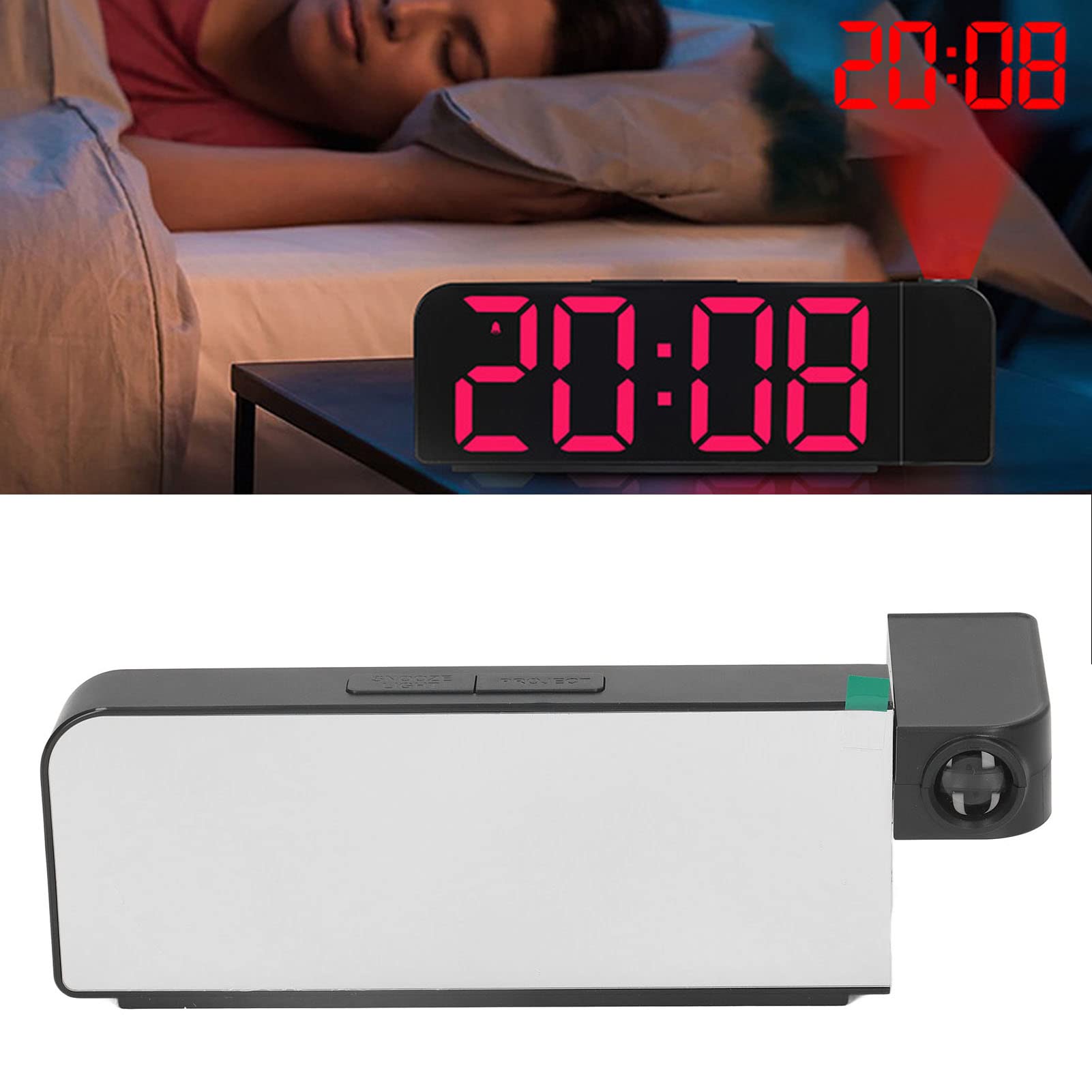 Digitale wekker, LED-weersvoorspelling Projectorkalender Vochtigheidsweergave Wekker Snooze Sleeper Grote displayklokken(zwart