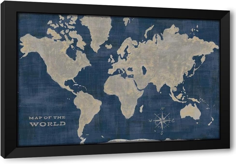 ArtDirect World Map Collage Deep Custom Framed Art Print Giclee Print or Canvas Options with Various Sizes and Customization by Schlabach, Sue
