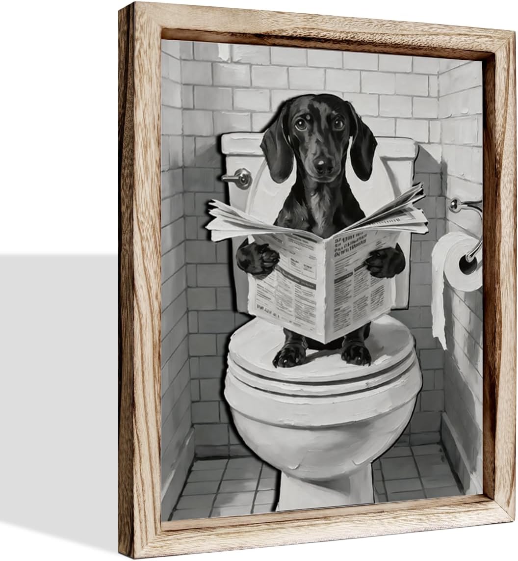 Bathroom 3D Wooden Wall Plaque, Dachshund Toilet Art Wall Decor
