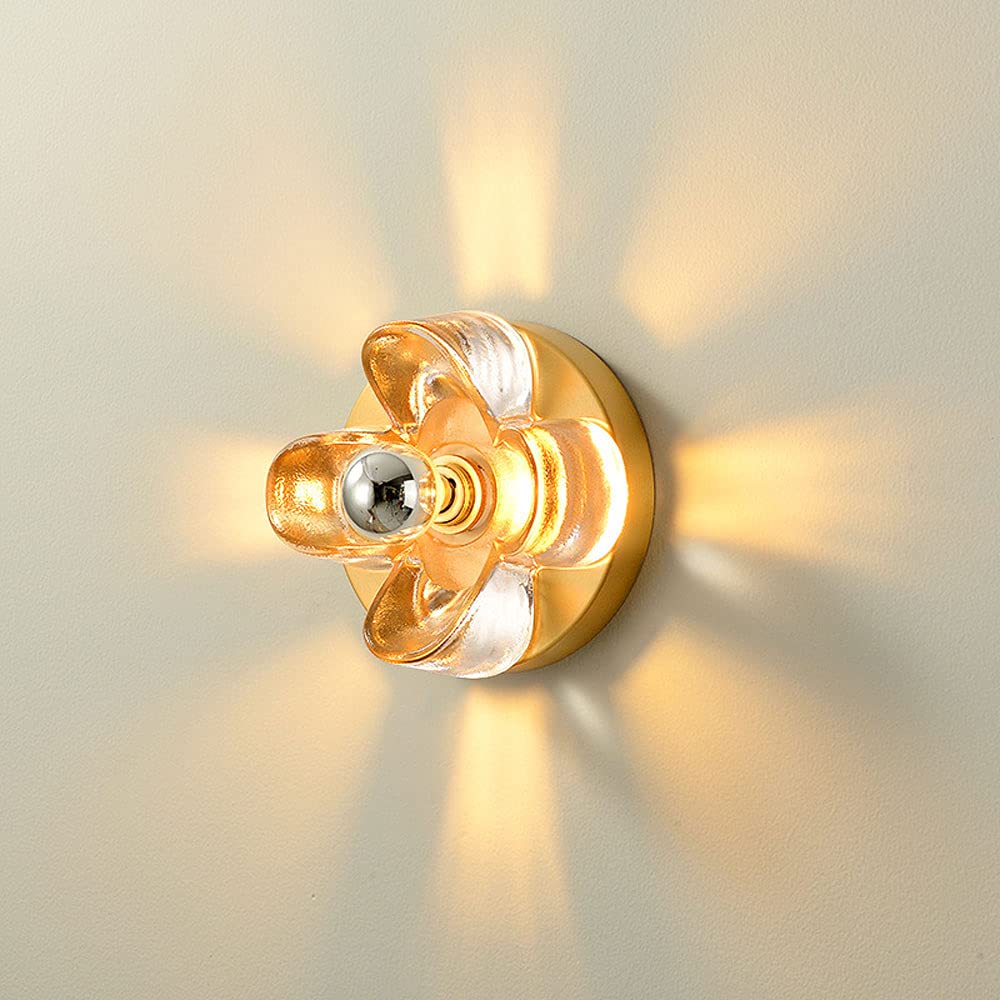 JYBNBBE Wall Sconces, Brass Wall Light Modern Ceiling Lighting Fitting, 1 Light Bedside Sconce Wall Lamp with Glass, Nordic Ceiling Lights Wall Sconces for Corridor Kitchen Bedr,Round Base
