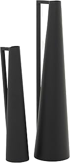 CosmoLiving by Cosmopolitan Metal Decorative Vase Slim Cone Centerpiece Vases with Handles, Set of 2 Flower Vases for Home Decoration 22", 17"H, Black