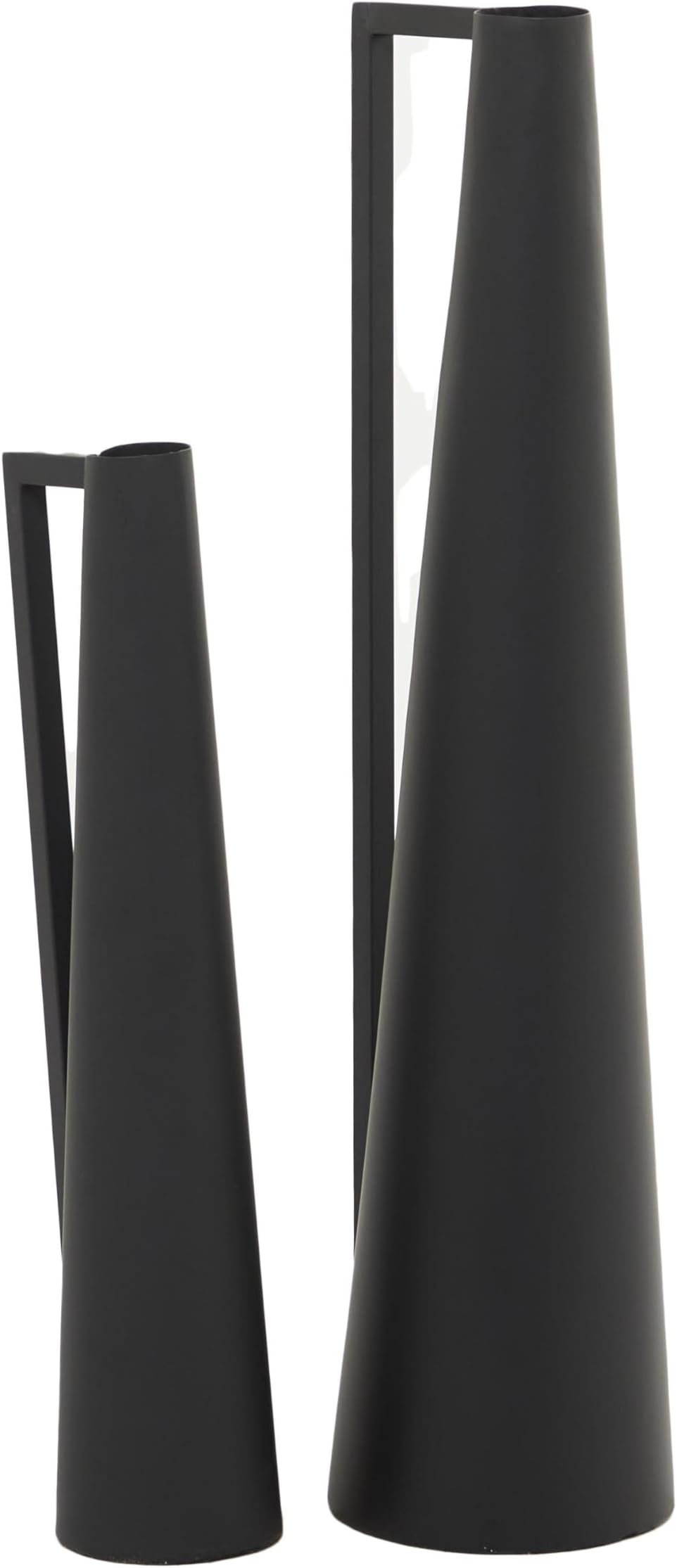 CosmoLiving by Cosmopolitan Metal Decorative Vase Slim Cone Centerpiece Vases with Handles, Set of 2 Flower Vases for Home Decoration 22", 17"H, Black