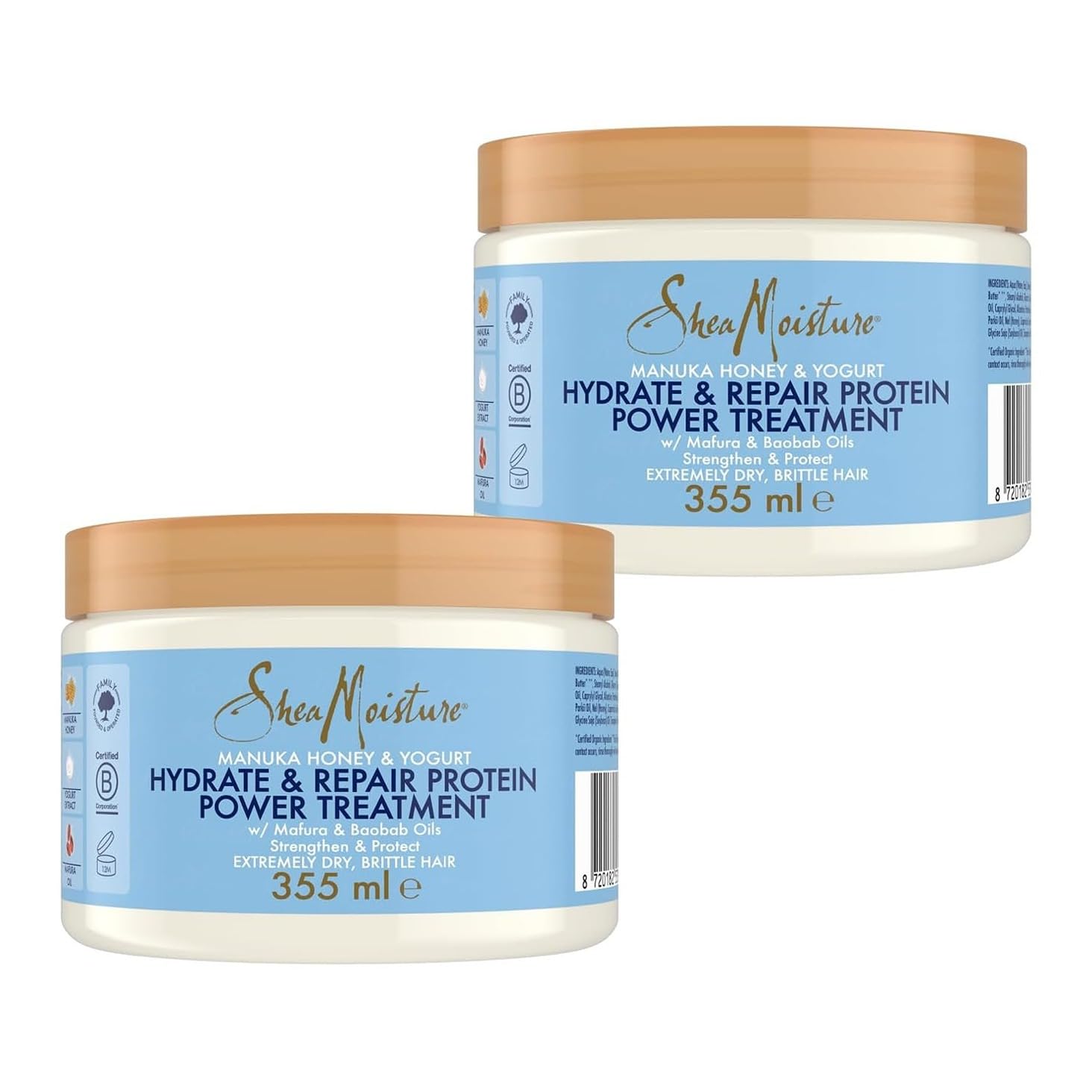 SheaMoisture Tratamiento Intensivo de Proteína Hidratación y Reparación para cabello extremadamente seco y quebradizo con Miel de Manuka y Yogur regenera e hidrata 2 x 355 ml