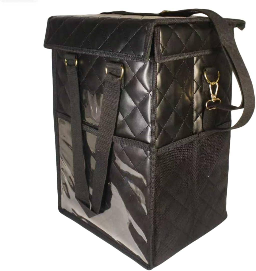 Deluxe Wig Travel Box or Makeup Case Compact Durable in Black with Adjustable Velvet Styrofoam Wig Head Holder (fold case-16)