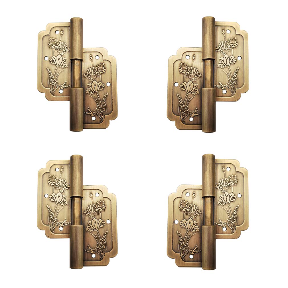 Tiazza 4Pcs Antique Pure Brass Hinges Furniture Cabinet Drawer Double Door Removable Hinges, Antique Bronze, 50x50mm - Image 2