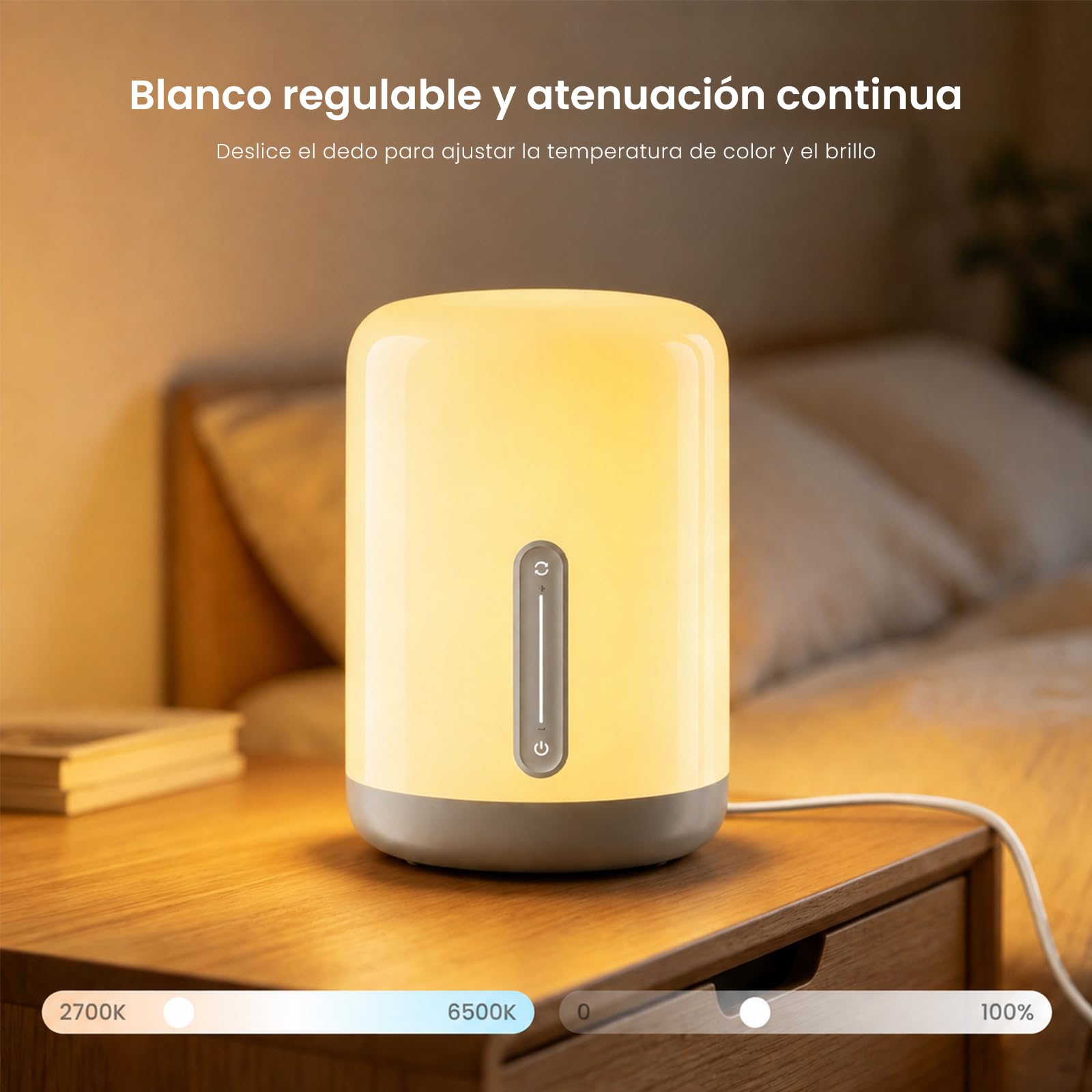 Yeelight Lámpara de Mesilla LED Táctil Regulable, Lámpara de Mesa Inteligente con Matter, Luz Nocturna 2700K–6500K y RGB DIY, Compatible con Apple Home, Alexa, Google Home y SmartThings para Salón