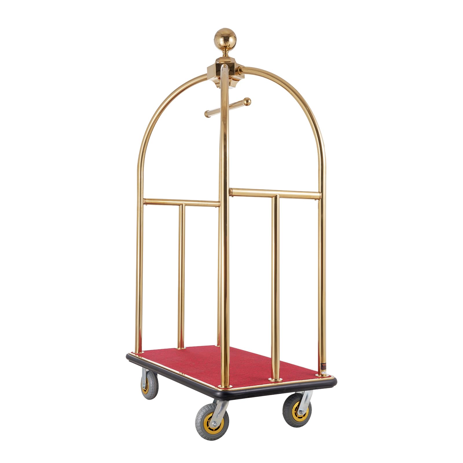 VEVOR Chariot à Bagages Hôtel, 500 kg, Chariot Porte-bagages Concierge Finition Inox Brossé, Montants Incurvés, avec Moquette Rouge, Roues Caoutchouc 15,24 cm, pour Hôtels, Condos, Complexes Hôteliers