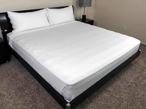 Sábana bajera ajustable 100% algodón blanco de 10.0in de profundidad, suave y cómodo protector de colchón tamaño King con o sin almohadas (tamaño