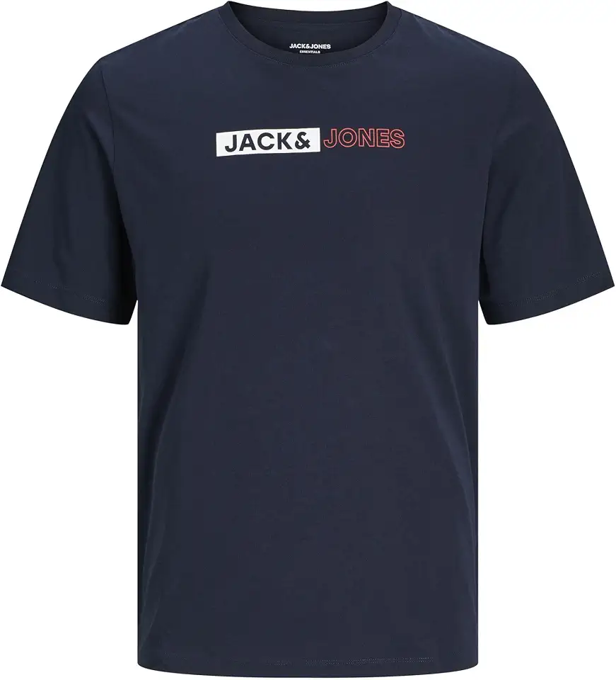 JACK & JONES تي شيرت بأكمام قصيرة وقبة دائرية مزين بشعار العلامة التجارية للرجال من جاك اند جونز (عبوة من قطعة واحدة)