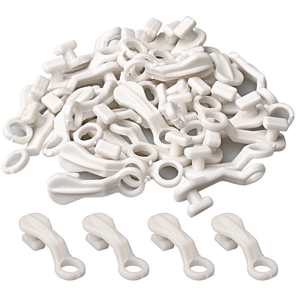 kuou 40 Pcs Curtain Glider Hooks, White Plastic Curtain Hook, Curtain