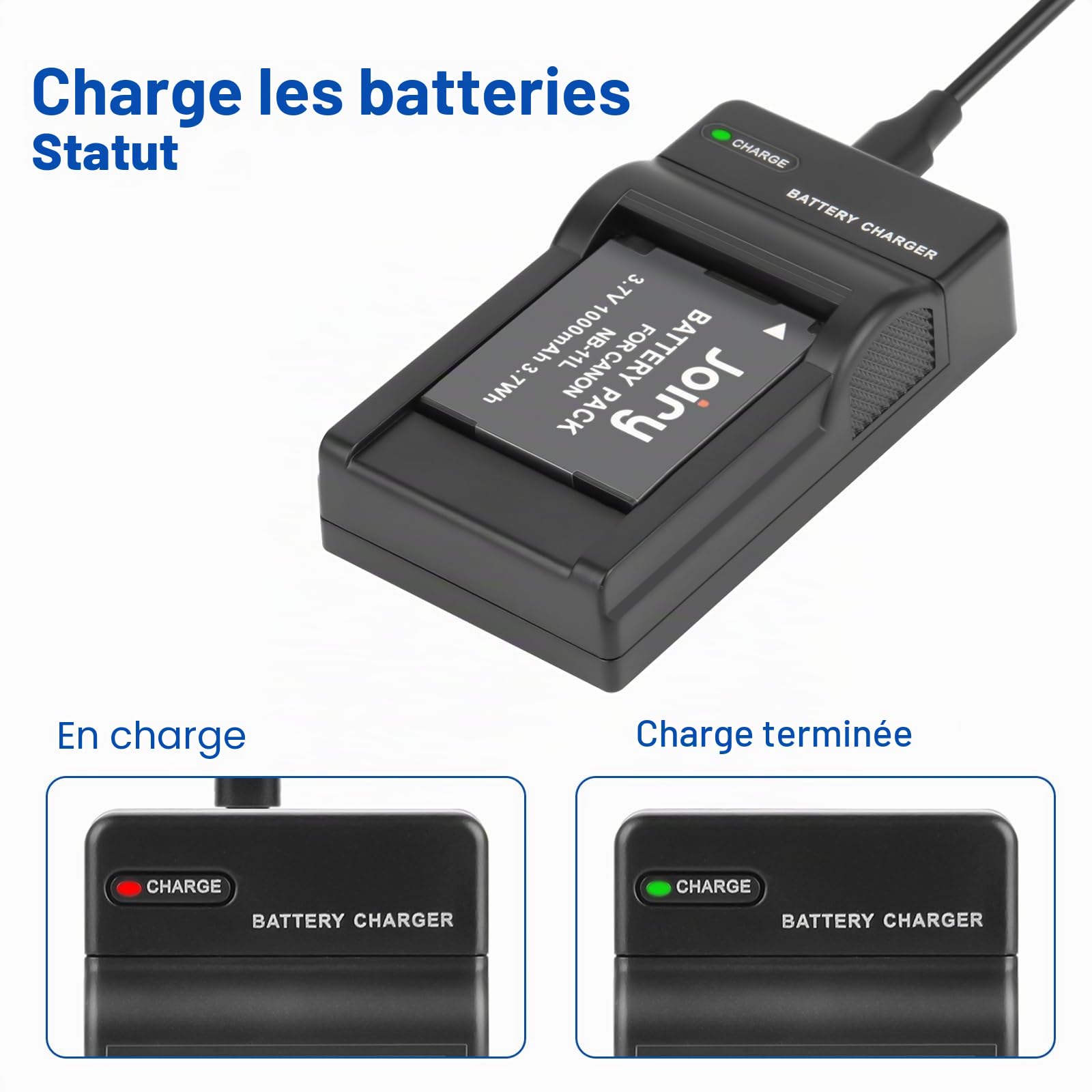 Joiry 2X NB-11L Batterie et Chargeur Compatible avec Canon PowerShot A2300 A2400 A2500 A2600 A3400 A3500 A4000, ELPH 110 115 130 320 340 HS, IXUS 265 132D 140 155 150 145