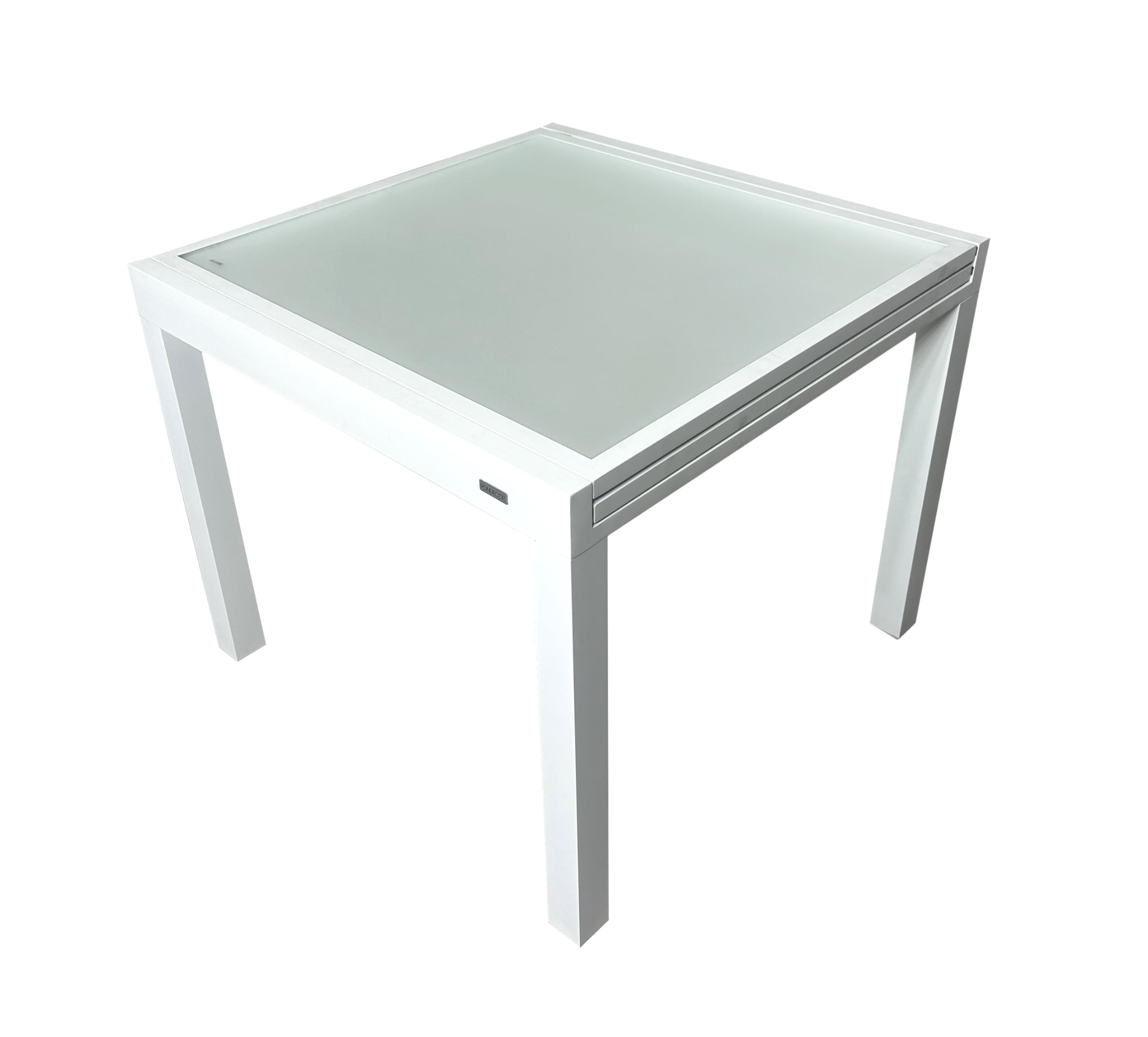 MOMMA HOME Mesa Extensible Jardin Aluminio y Cristal Templado - Mesa Cuadrada Extensible de Exterior - Al Aire Libre Medidas 90/180x90x74H cm (Blanco)