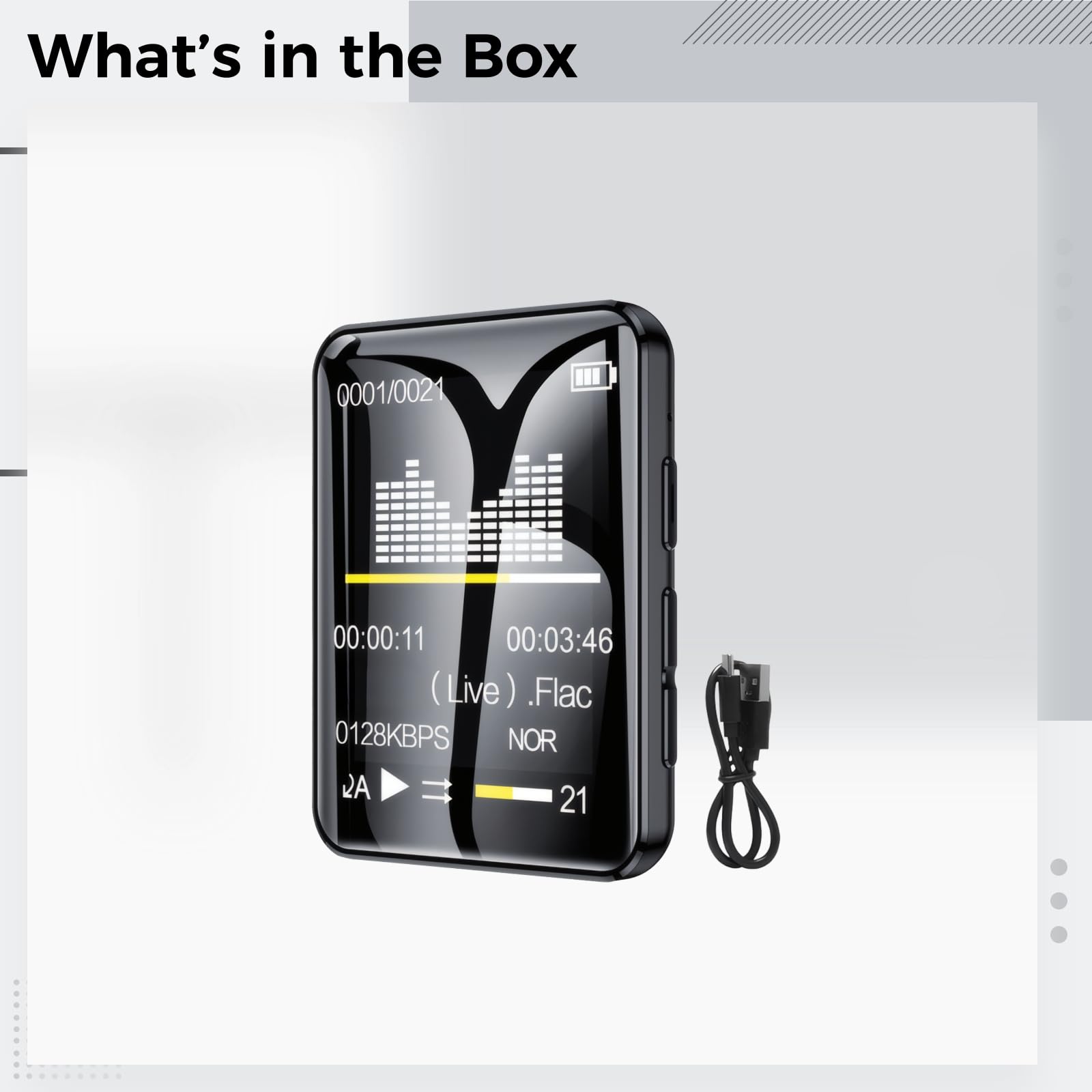 Generic Bezprzewodowy odtwarzacz Mp3 dla młodzieży, 128 GB, mini odtwarzacz muzyczny, wysoka jakość dźwięku Hifi, ekran dotykowy, stop cynku, z kablem do transmisji danych i słuchawkami