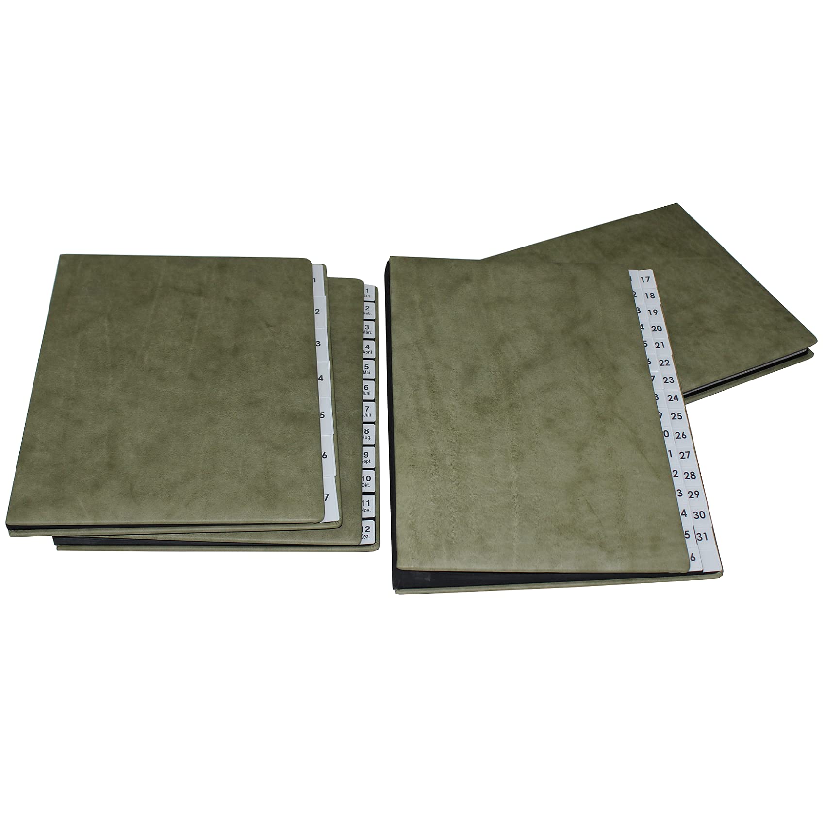 Raccoglitore in Nappa Verde, Porta Documenti, Archivio Documenti con Registro 1-12 (Gen.-Dic.) in Copertina Morbida