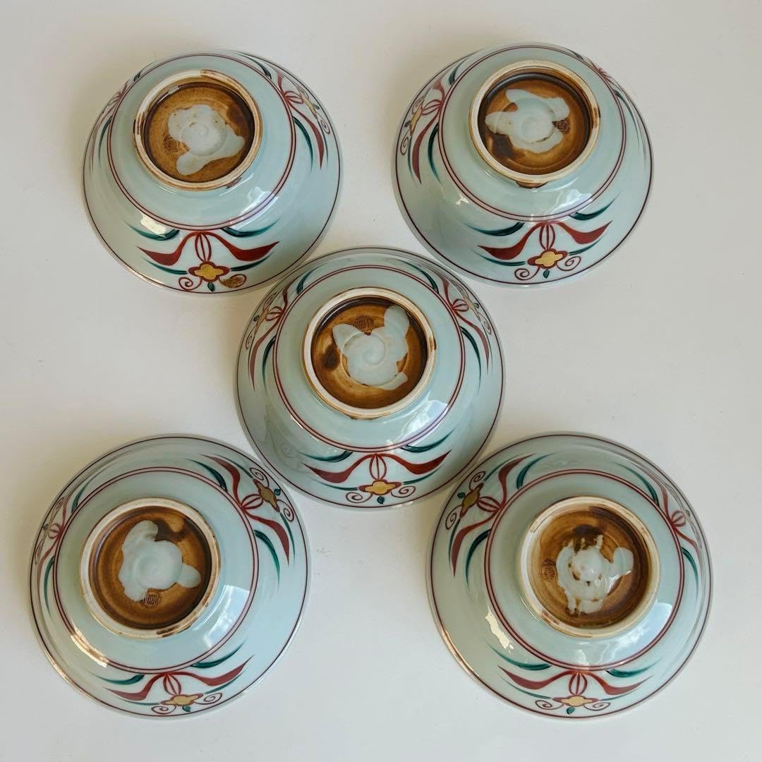 清水焼き 蓋茶碗 蓋付き碗 飯碗 茶碗 色絵 五客 和食器 和食器