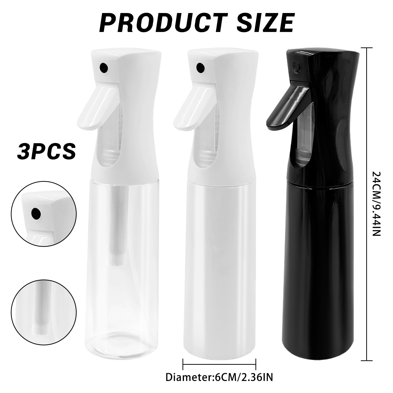 Butelka z rozpylaczem do włosów, 300 ml, pusta butelka z rozpylaczem do salonu, ciągła drobna mgiełka, do czyszczenia, kręconych włosów, roślin