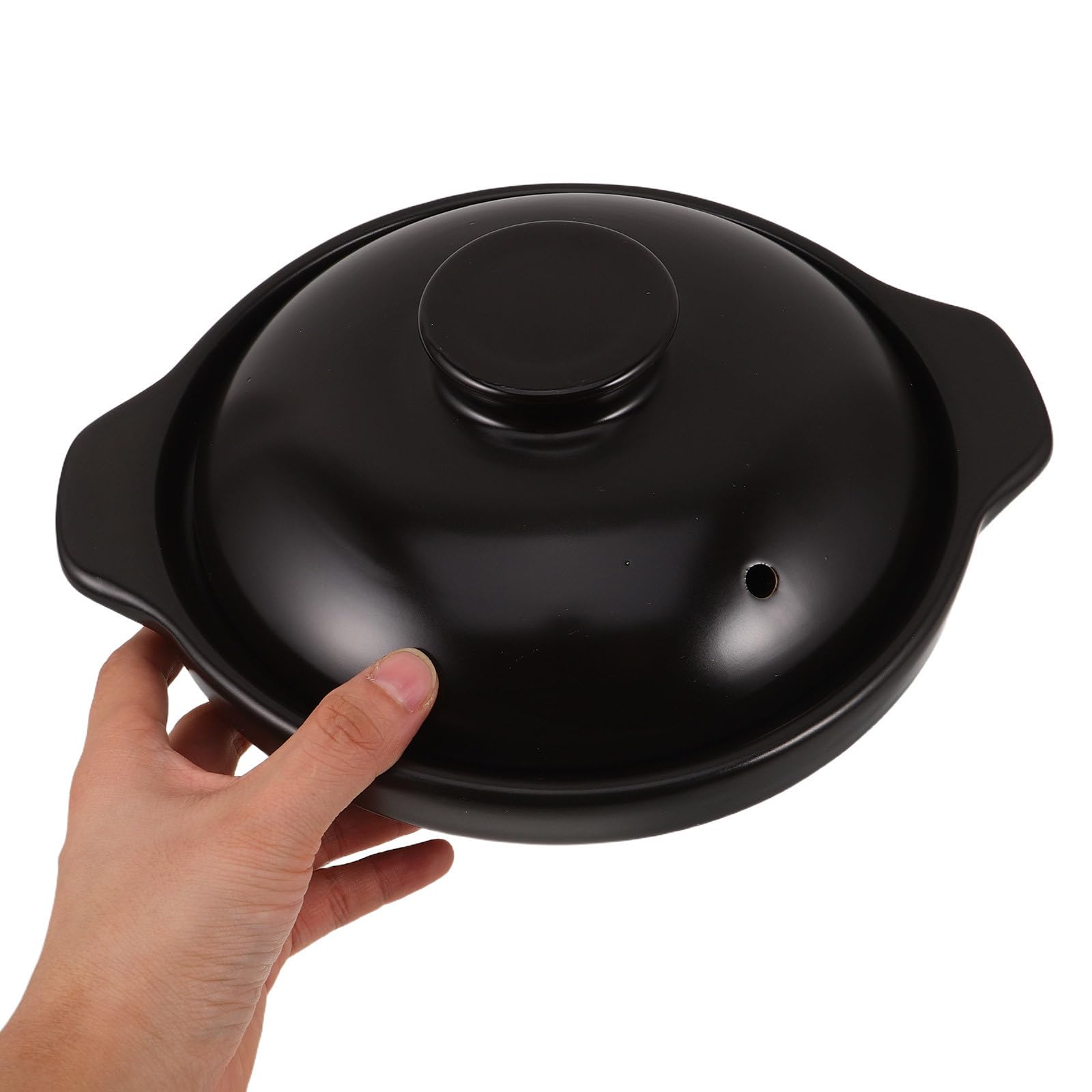 Cacerola de Barro de Cerámica Negro 1.7l Resistente al Calor con Tapa para Cocinar Sopa y Arroz en Cocina Asiática Tradicional