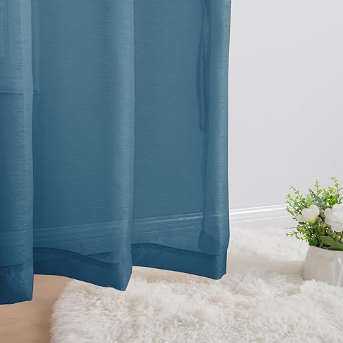 Miniatura 6 de JIUZHEN Cortinas semitraslúcidas filtrantes de luz con ojales y alzapaños, para ventana de dormitorio u oficina, 52 pulgadas de ancho x 84 pulgadas