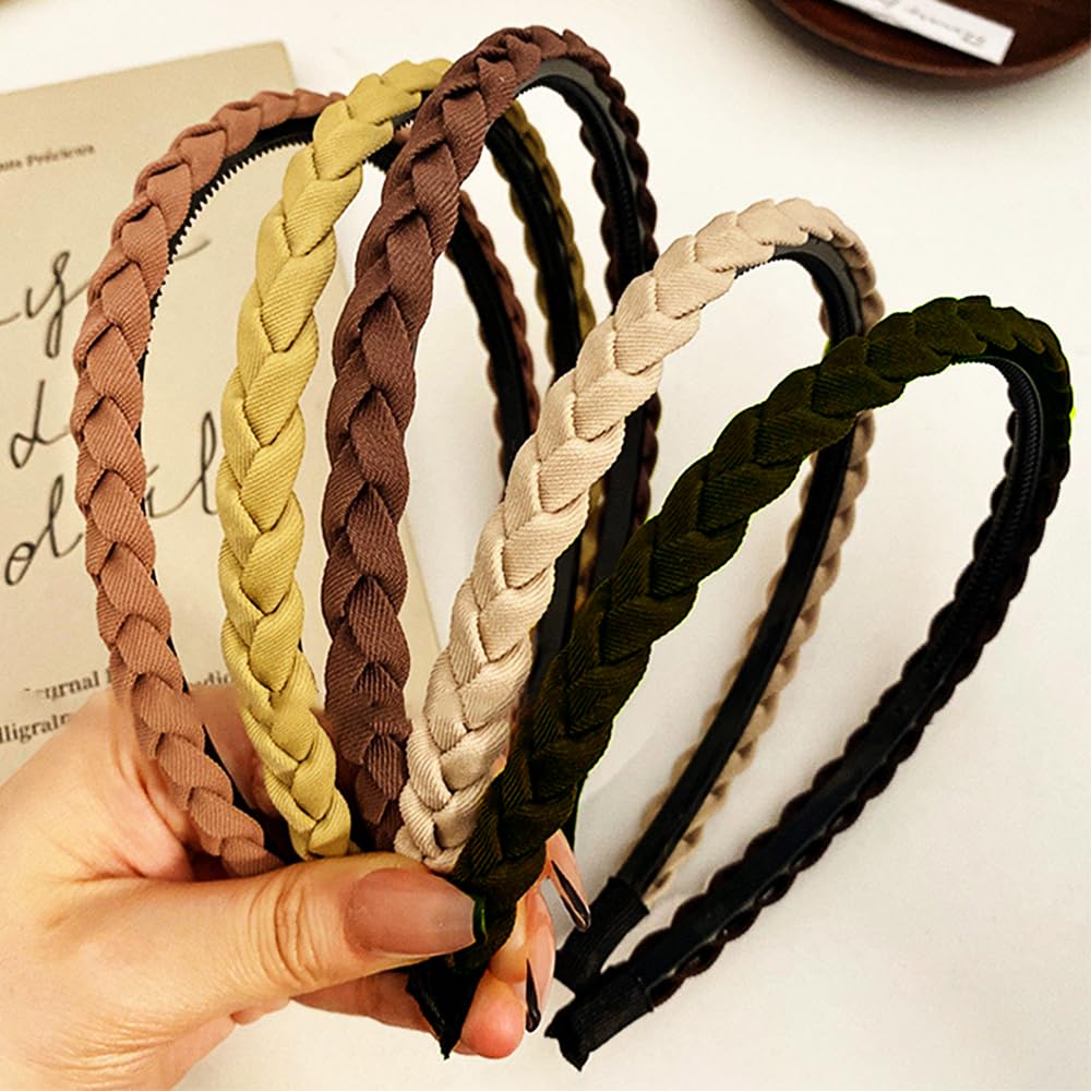 Meekest 5 Pack Braided Headbands for Women Head Bands for Women's Hair Wide Hairband Non slip Thick Headband with Teeth Twisted Boho Hair Accessories