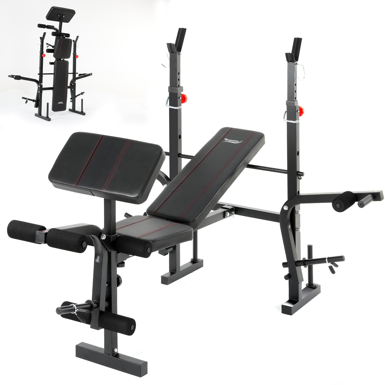 Banco Musculación Plegable, Banco De Musculacion, Press Banca con Soporte para Barra para press de banca, Banco De Pesas Musculación Ajustable con respaldo, soporte para piernas