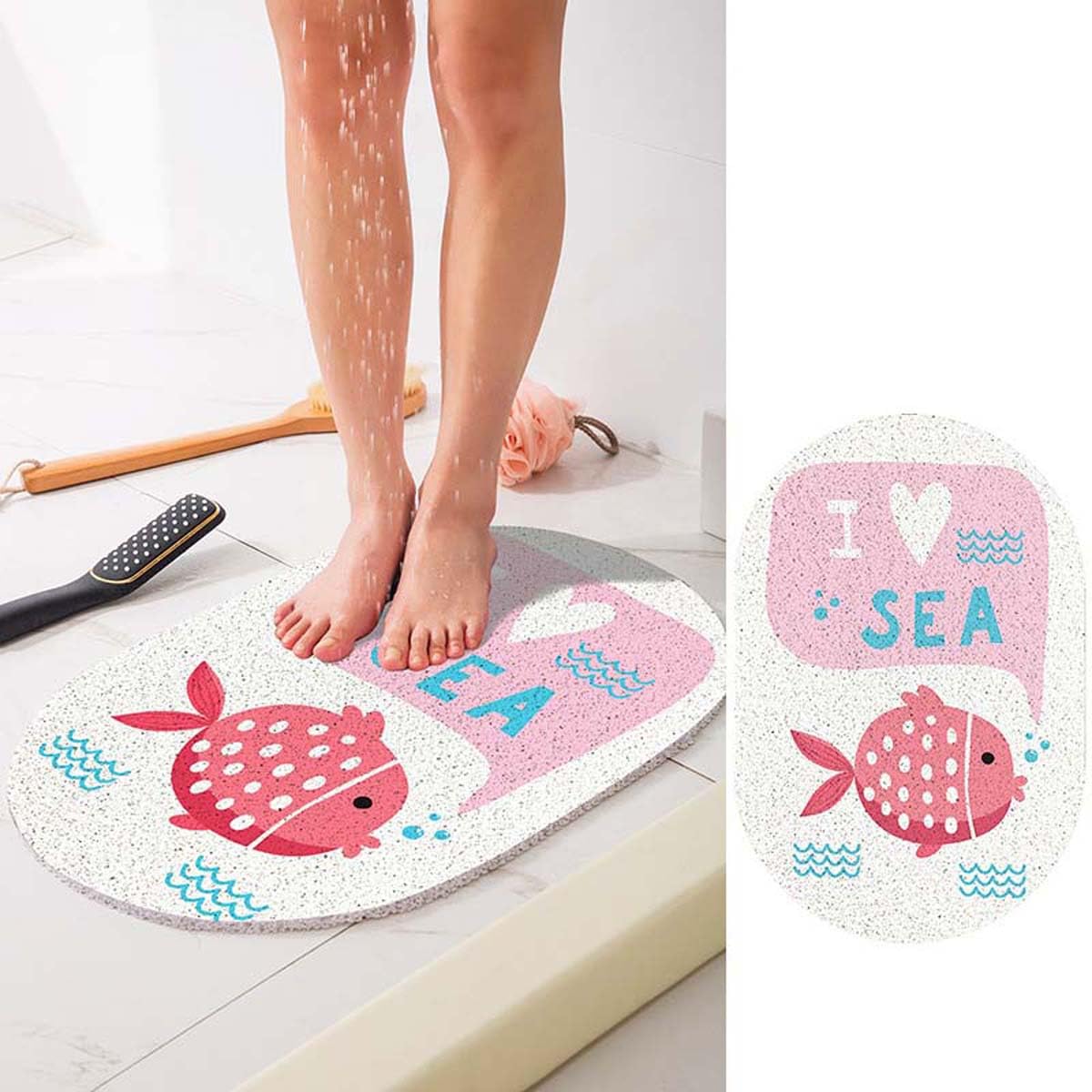 Anti Mould Bathtub Mat for Inside Bath, Oval Shower Mats Anti-Slip Shower Mat for Elderly Adult Pets, Quick Drying Soft Loofah Bath Mat for Bathroom Wet Area