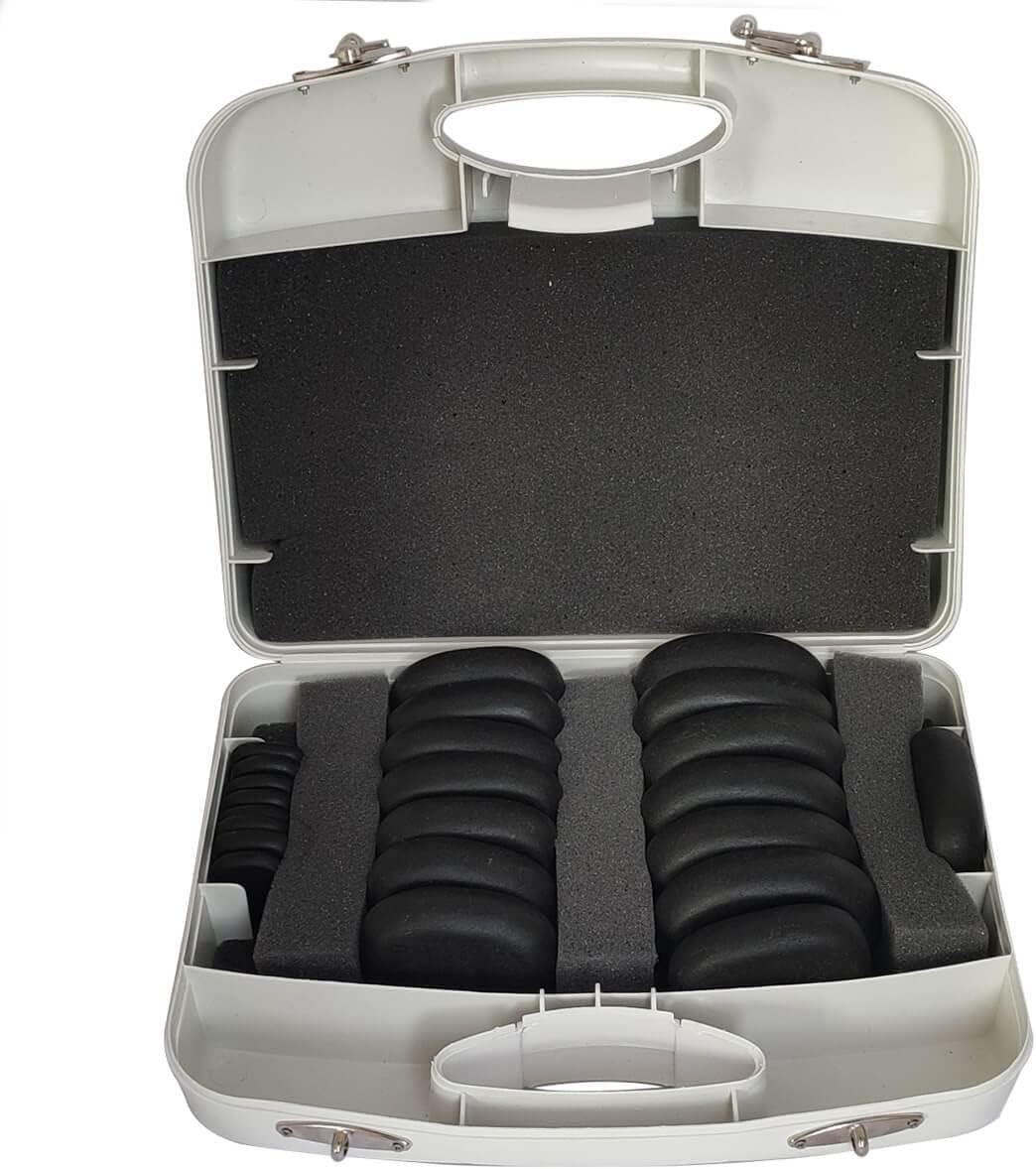 Kit 23 Pedras Quentes Maleta com Pedras Vulcânicas Quentes Para Massagem, cor Preto, ABS