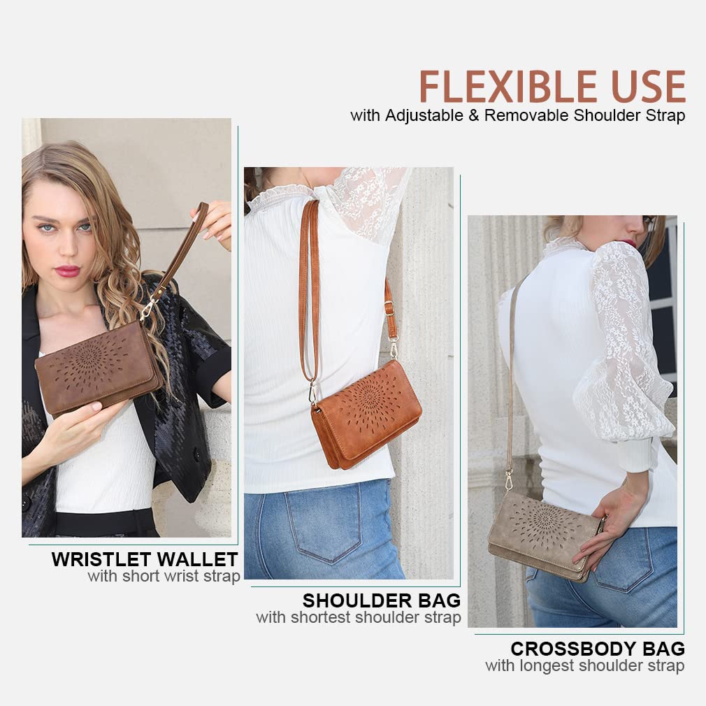 APHISON Multi-Function Small Crossbody Bags For Women,Cell Phone Shoulder Bag,Clutch Purse,RFID Wristlet Wallet,Card Holder Gray