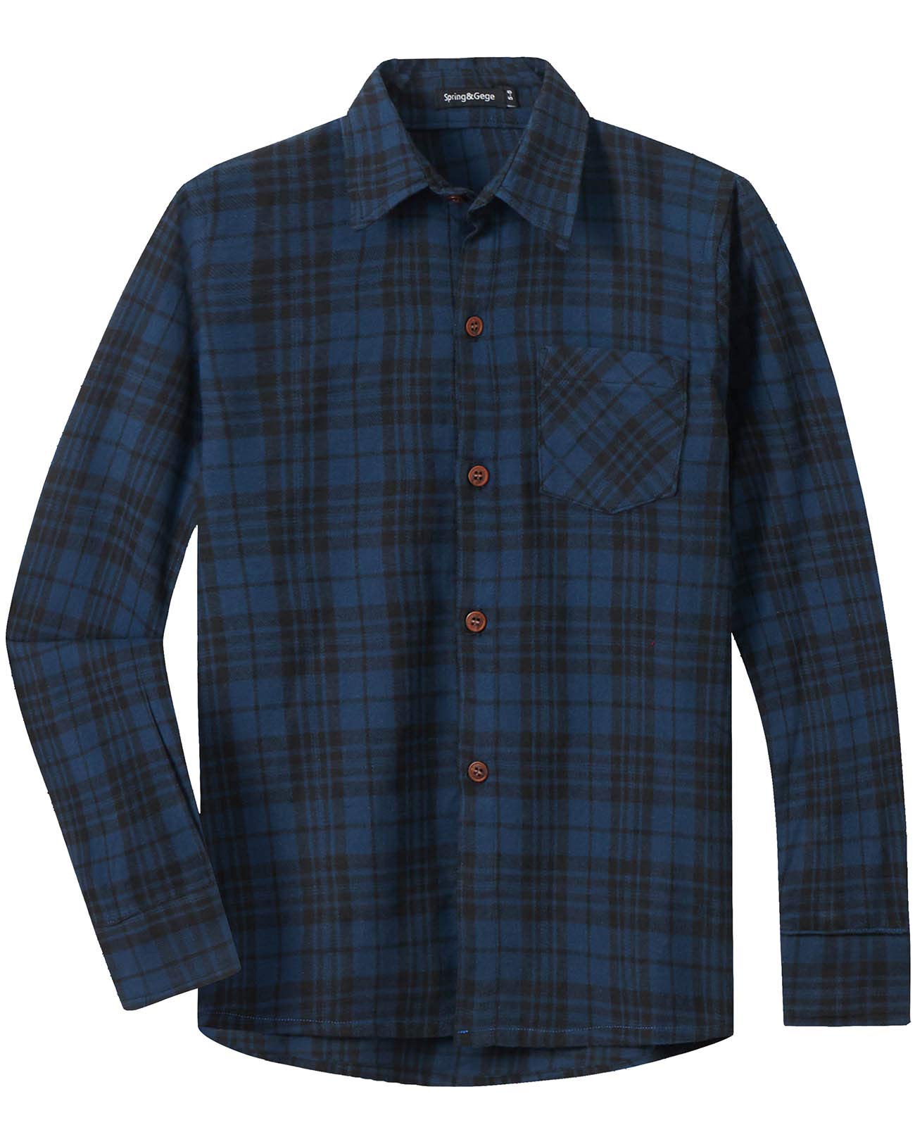 Spring&Gege Camisa casual de franela de manga larga a cuadros para niños (5-14 años)