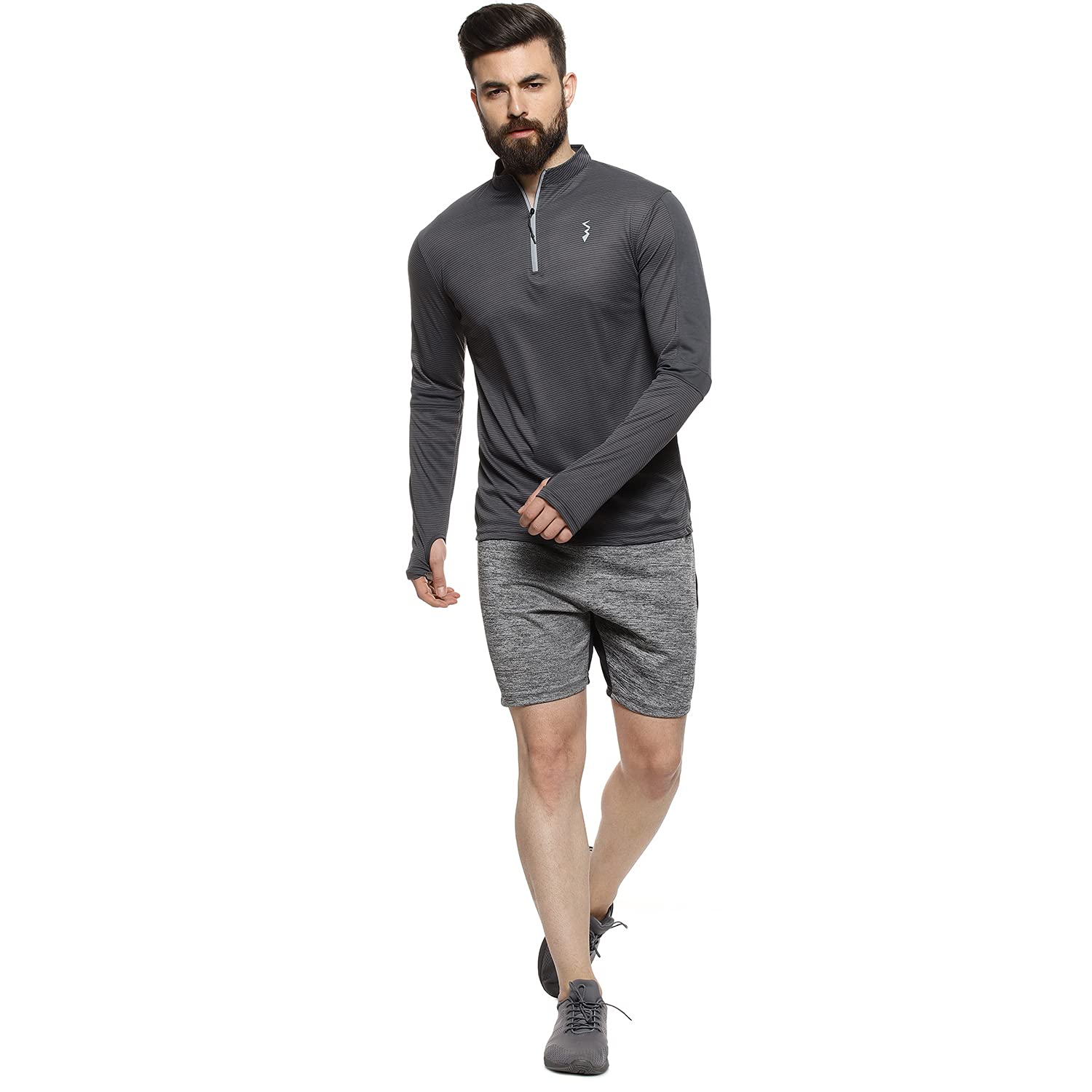 Campus Sutra Camiseta básica deportiva para hombre para uso casual, cuello alto, manga larga, cierre de media cremallera, camiseta de poliéster fabricada con ajuste cómodo para el uso diario