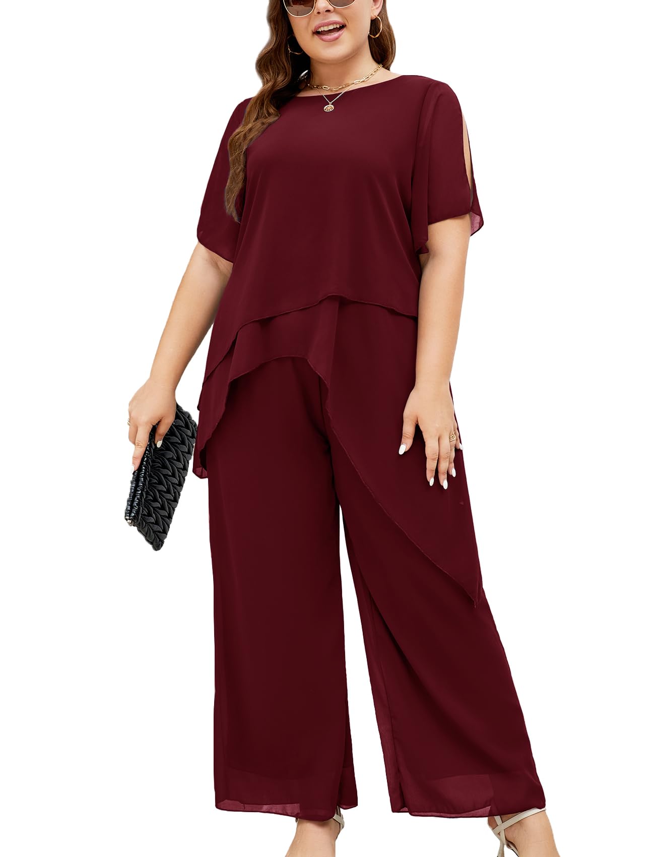 ZOMVA Ensemble 2 pièces habillé en mousseline de soie pour mariage, mère de la mariée, marié, tenue formelle et élégante