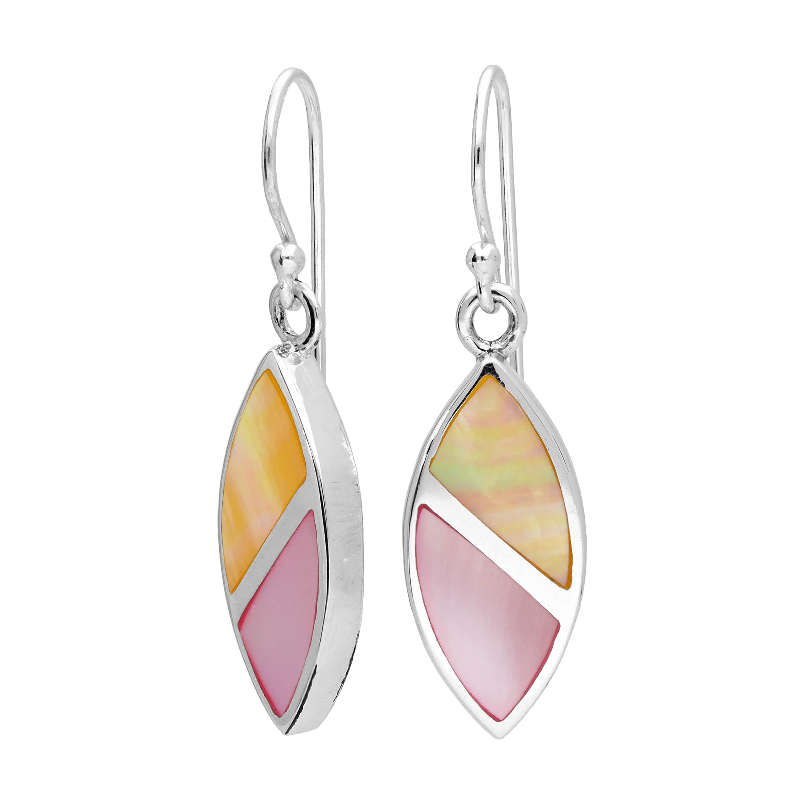 Orecchini pendenti in argento Sterling con ciondolo ovale di madreperla bianca e rosa