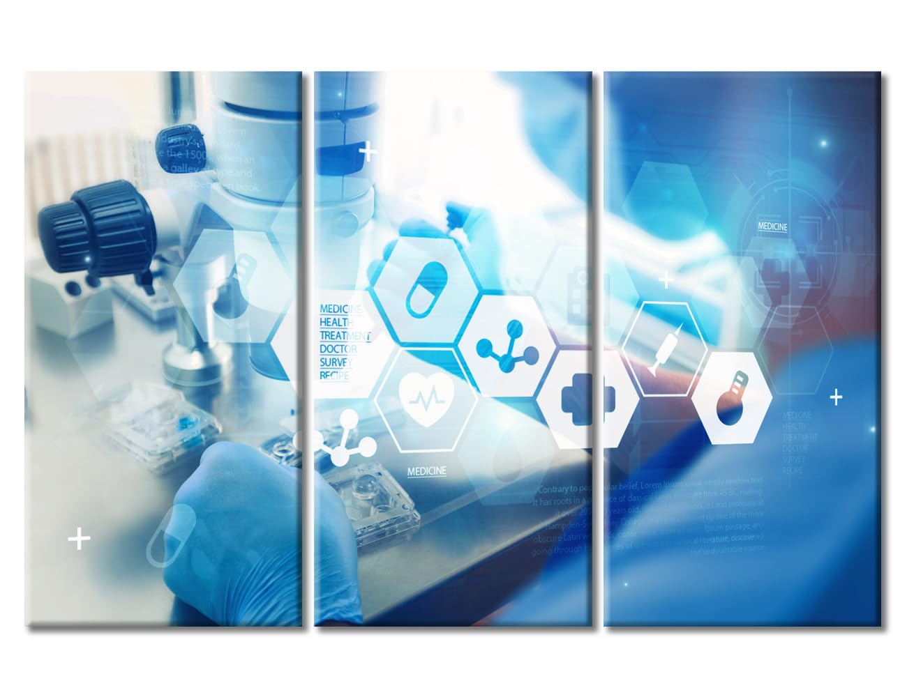 3 Panels Modern Medical Technologies Concept Wall Art for Living Room Laboratory Research Microscope Art Prints Young Scientist Posters &amp; Prints Stretched and Framed Ready to Hang (60" Wx40 H)
