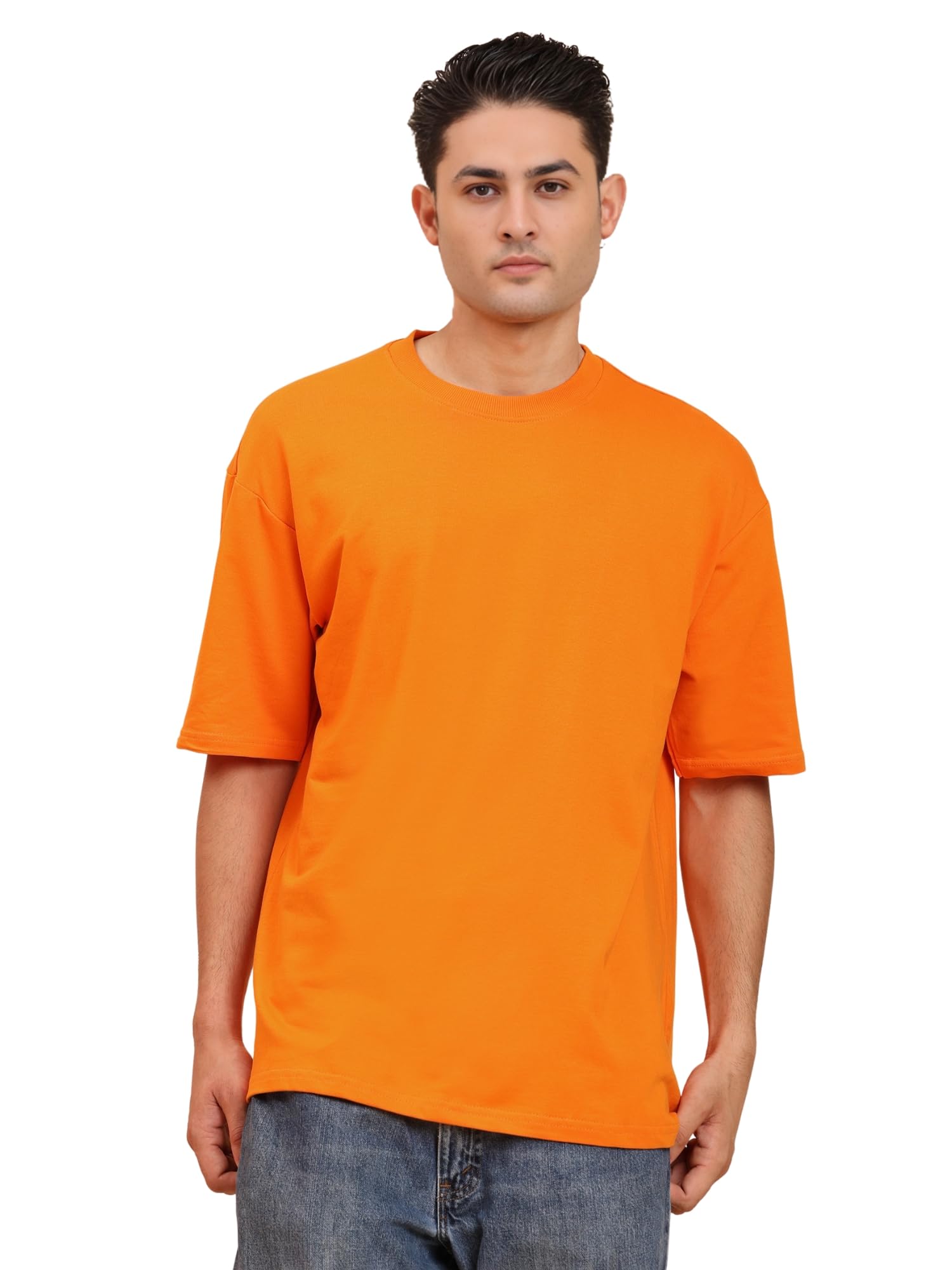 amazon brand - anarva Men's Oversized Cotton T-Shirt | Crew Neck | Half Sleeve | Solid Casual Tee-picture-24