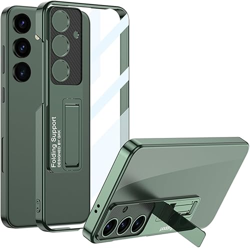 Miimall Funda delgada para S24 Plus con soporte, protector completo elevado de la cámara, policarbonato duro, transparente, anti-amarillo, delgada,