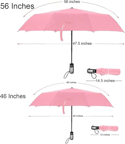 Miniatura 3 de TradMall Paquete de 2 paraguas de viaje resistente al viento de 4656 pulgadas, toldo grande reforzado de fibra de vidrio costillas de apertura y