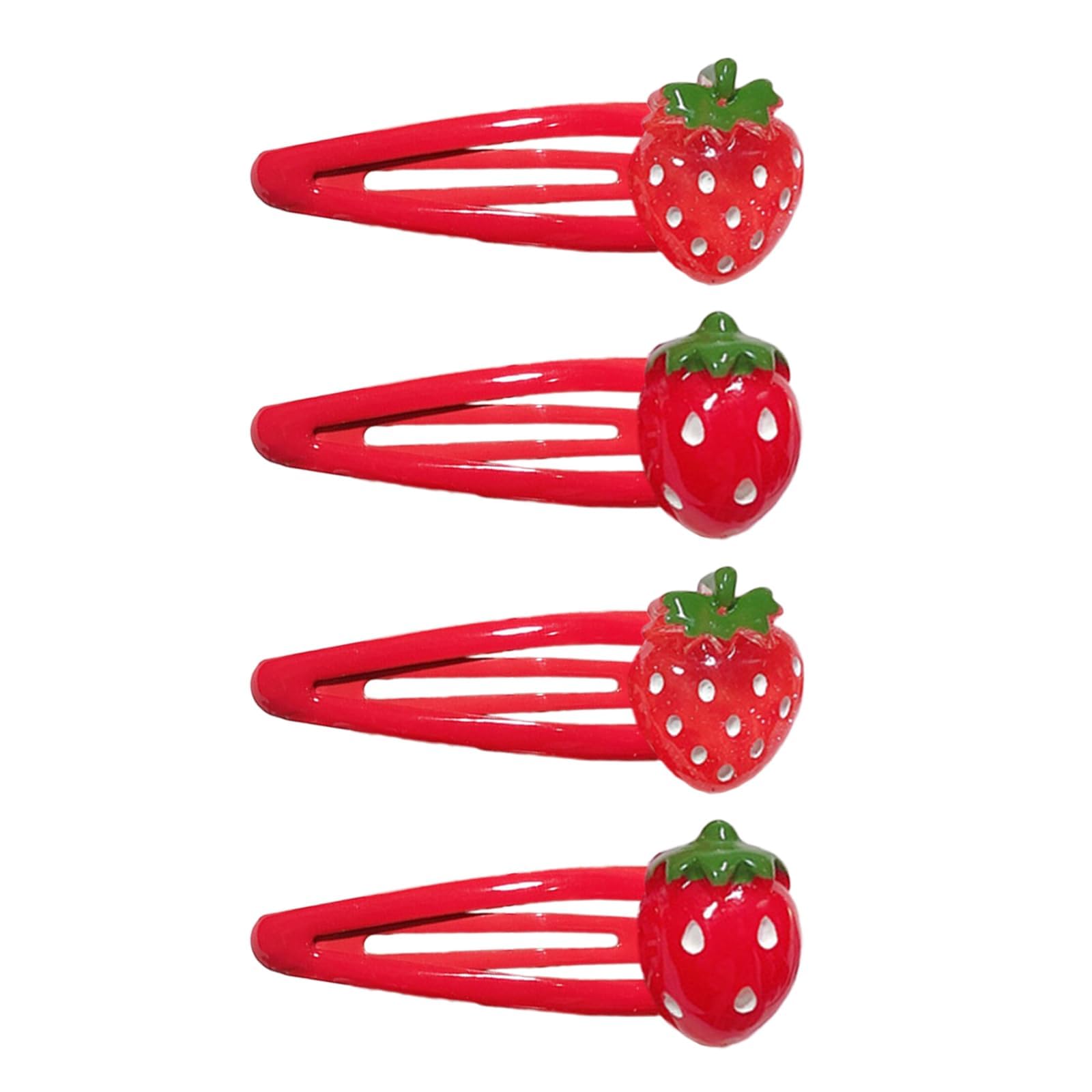 PejlndStrawberry Hair Clip - 4Pcs Red Metal Snap Fruit Hair Clips Hair Barrettes Cute Strawberry Hair Accessories for Girls Toddlers Kids and Teens Gifts