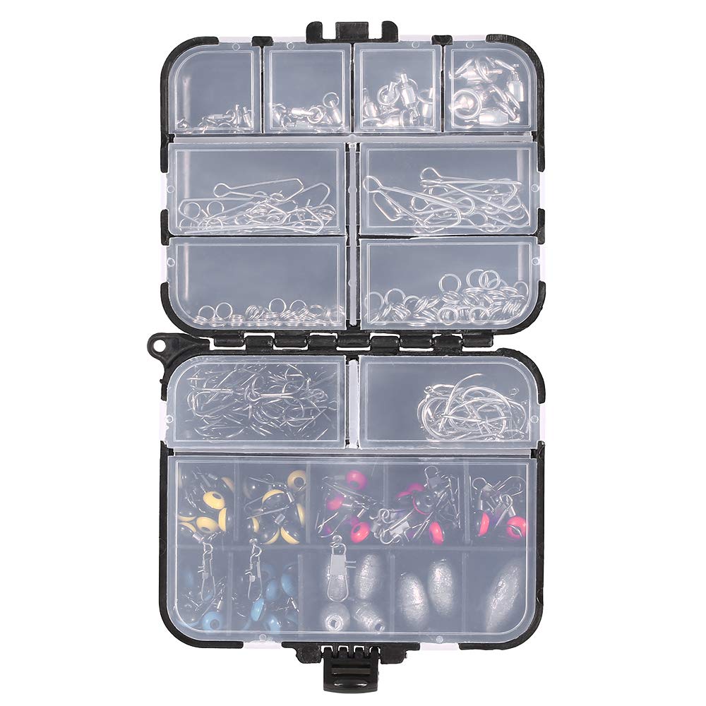 256-teiliges Angelzubehör-Set, Kurbelhaken, Platinengewichte, Wirbel, Druckknöpfe, Anschlüsse, Perlen, Angelgerät-Box-Set