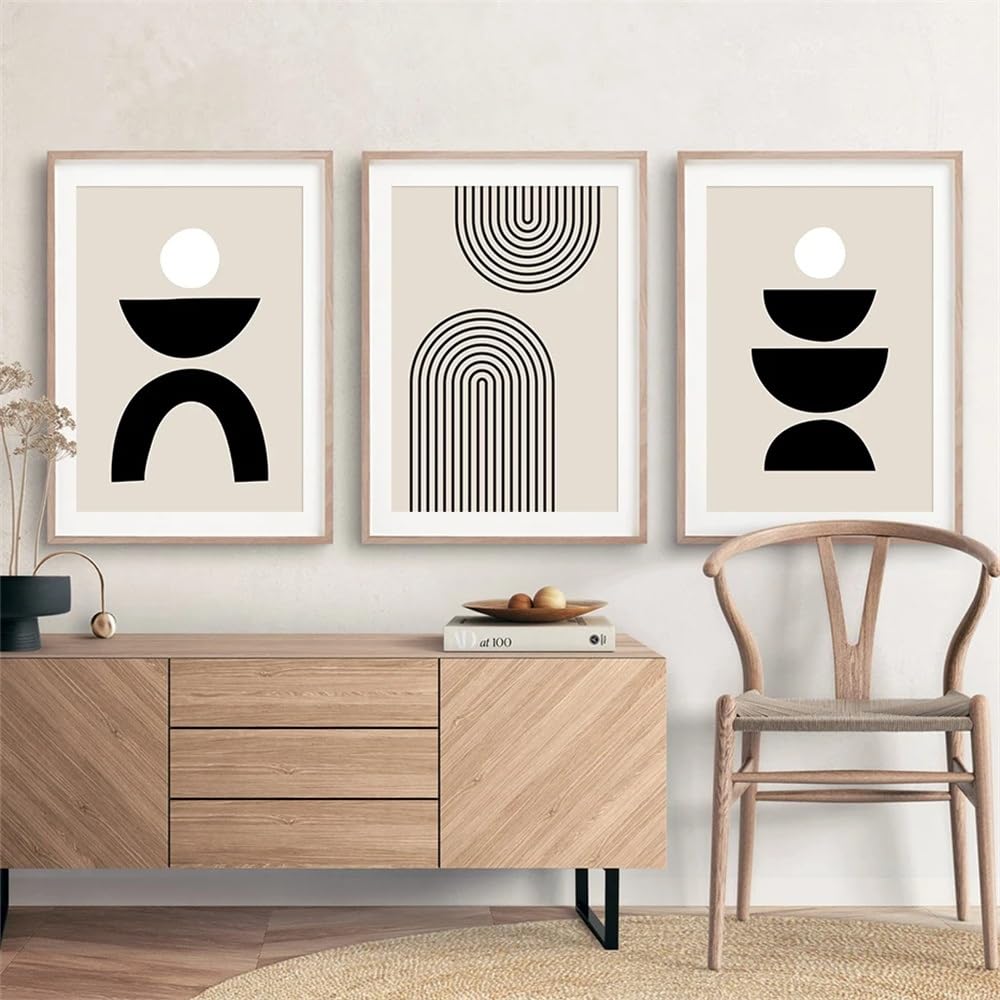 WUHBCZ Canvas Paints-Abstract Black Beige Geometric Arch Line Posters Wall Art Mural Canvas Painting Print Pictures Modern Living Room Office Home Decor-60 * 70cm/3PCS (No Frame)